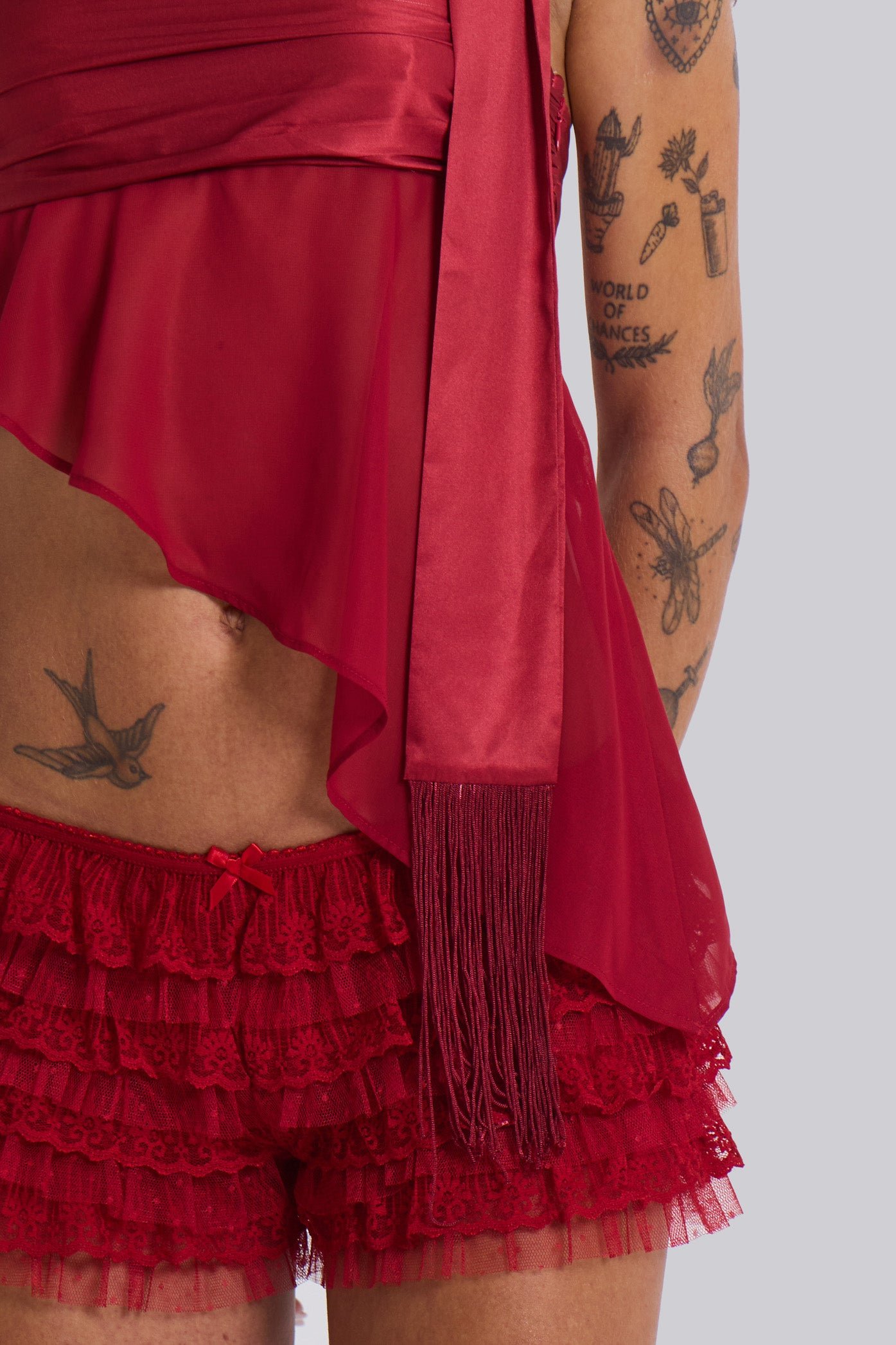 Scarlet Red Rhea Lace Bloomer Shorts