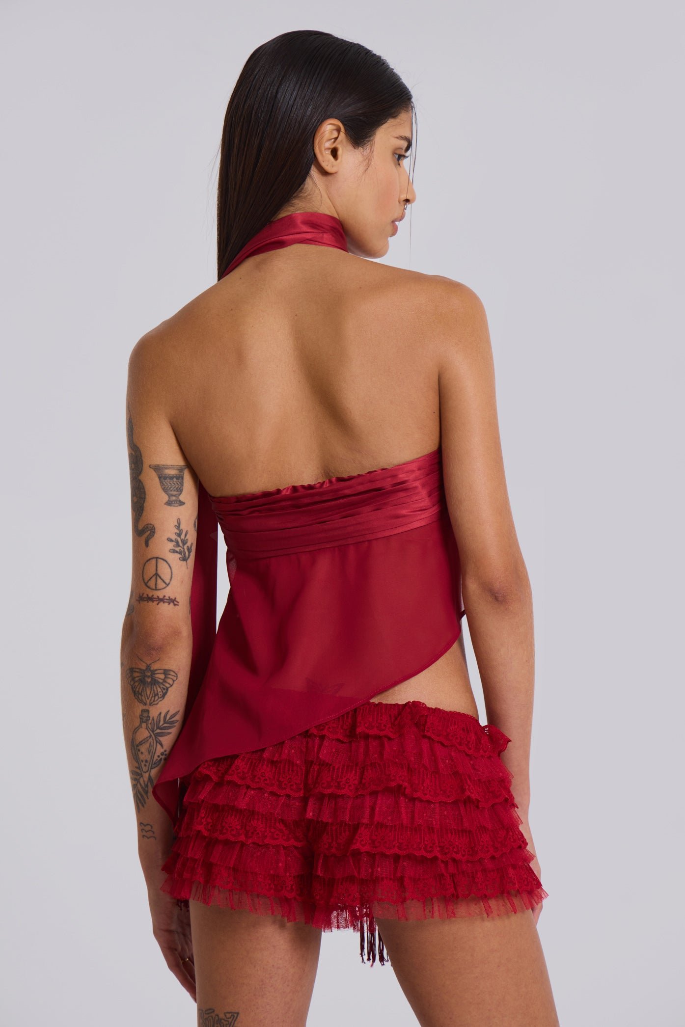 Scarlet Red Rhea Lace Bloomer Shorts