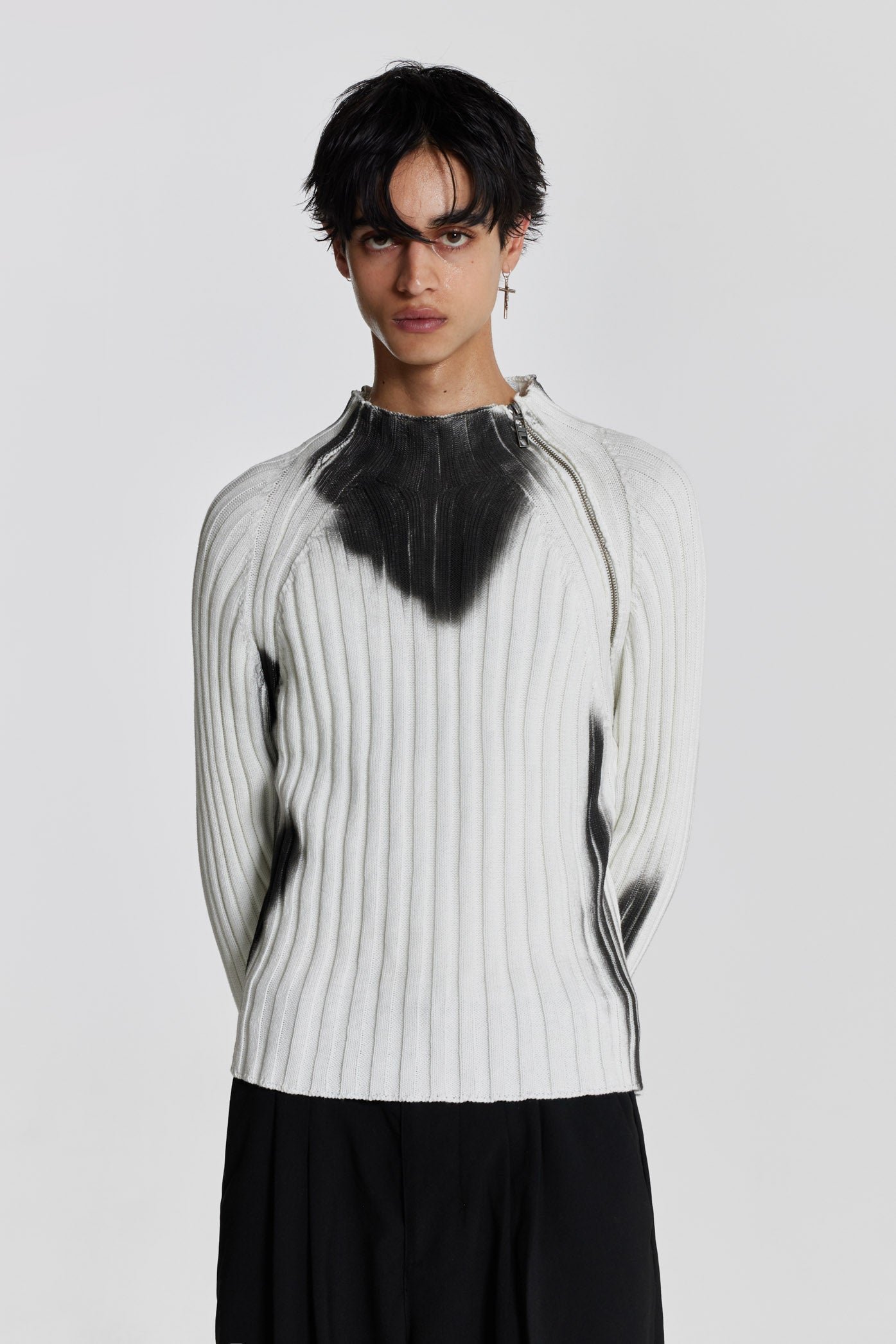 White Asymmetric Luster Knit