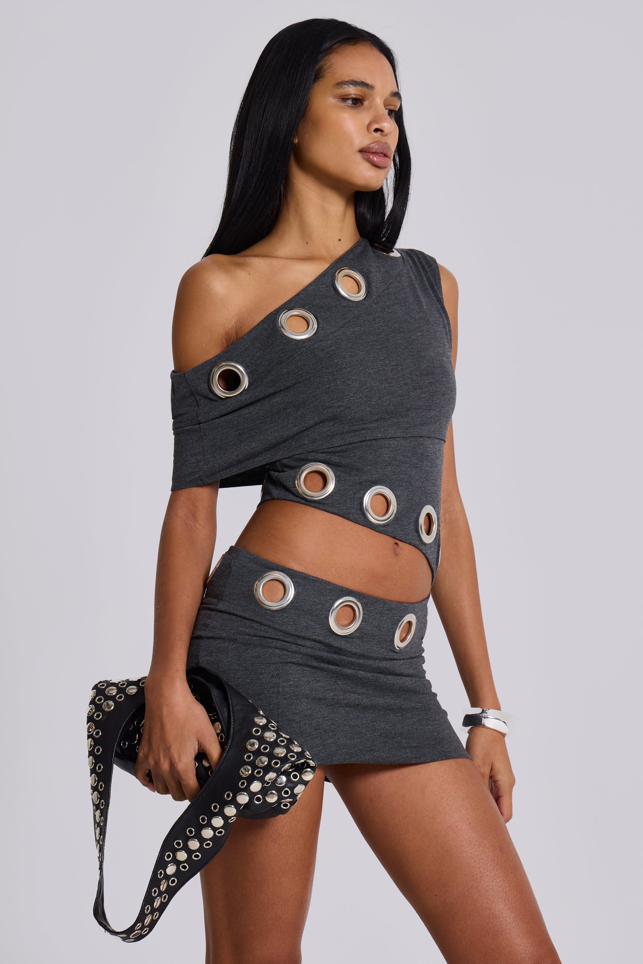 Zarco Asymmetric Mini Dress With Eyelets