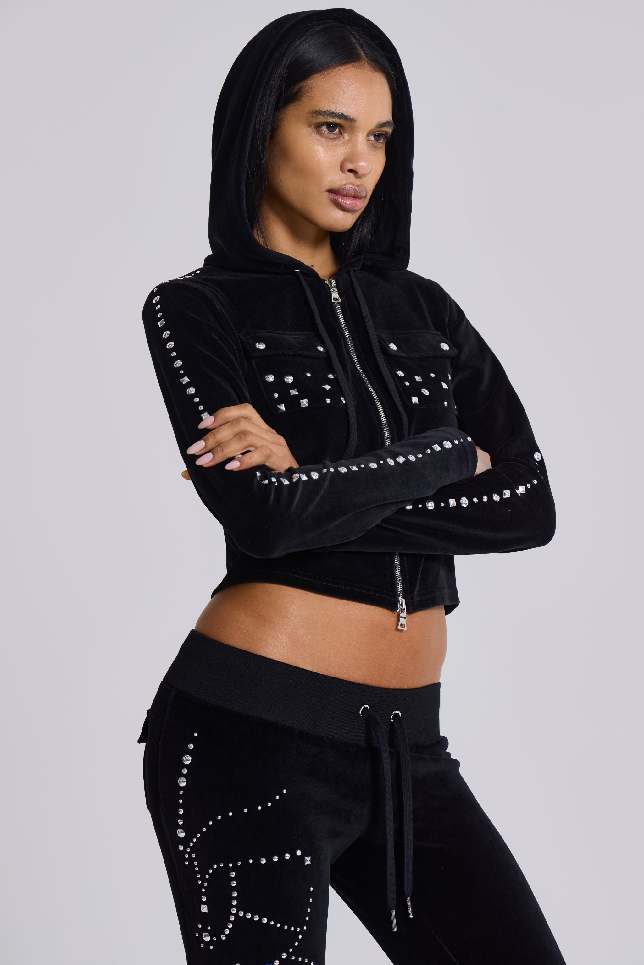 Superset Studded Velour Fitted Hoodie