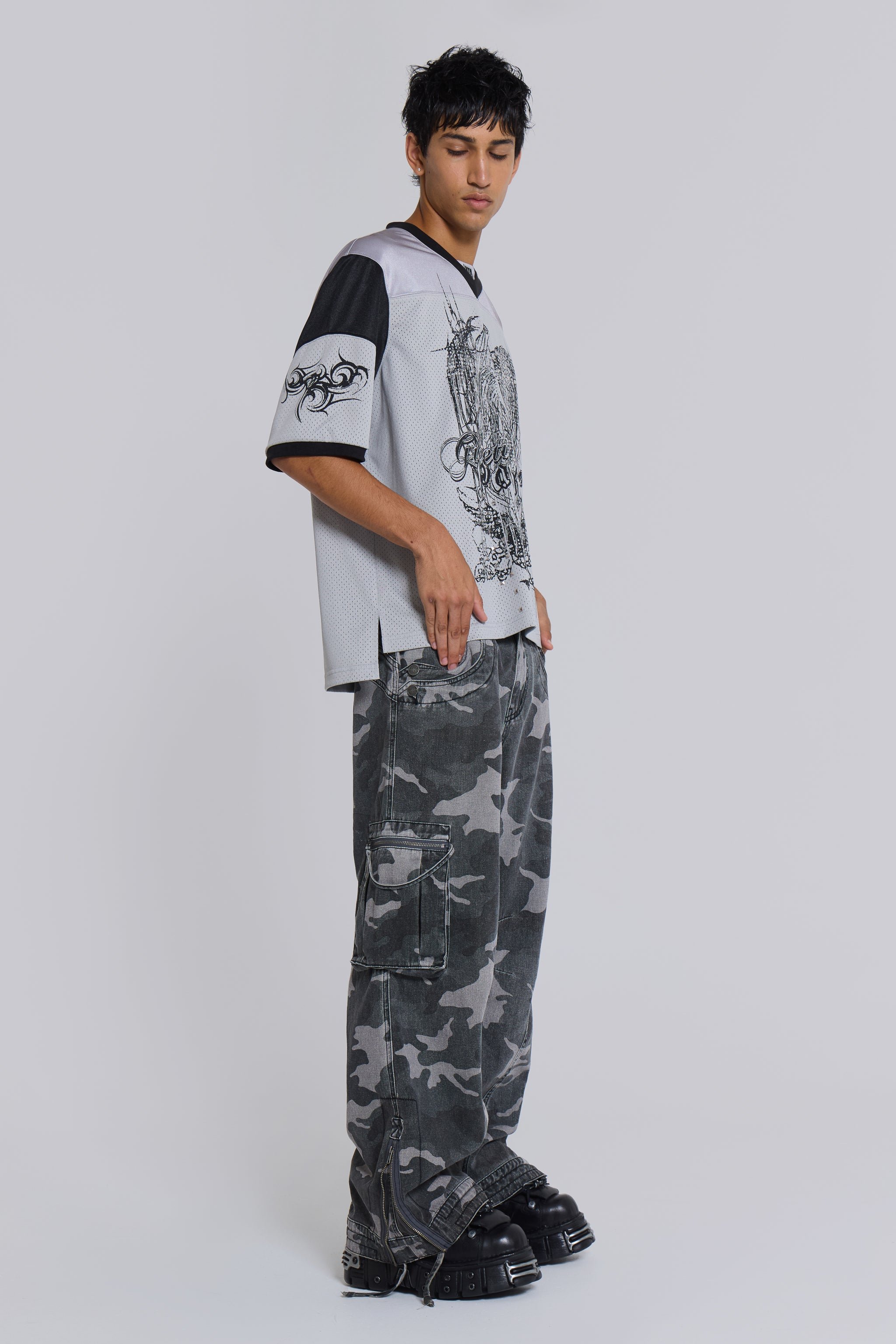 Washed Black Trooper Camo Cargo Pant