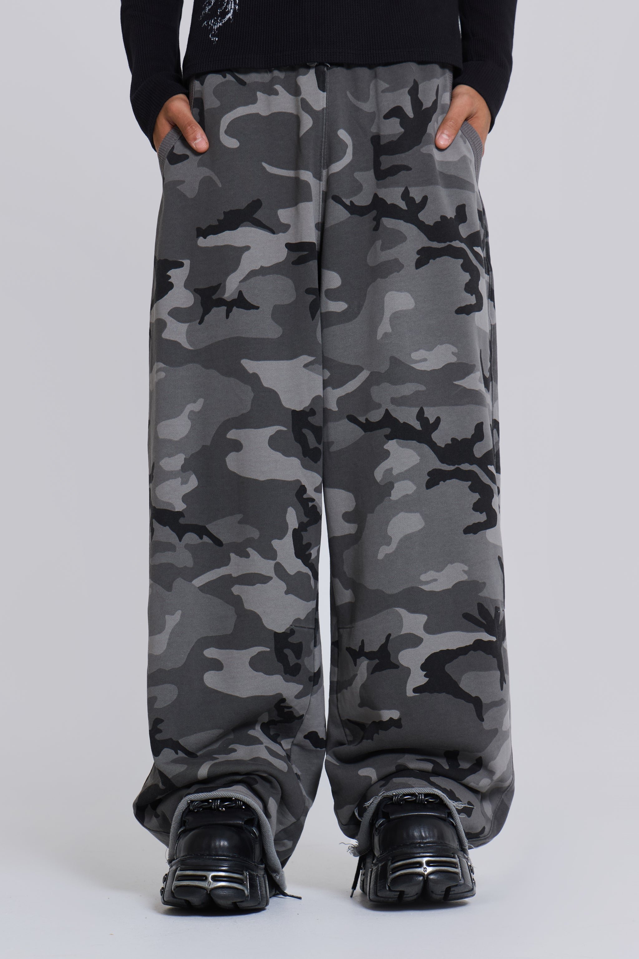 Black Baggy Camo Monster Joggers Jaded London Clothing XXS Grey