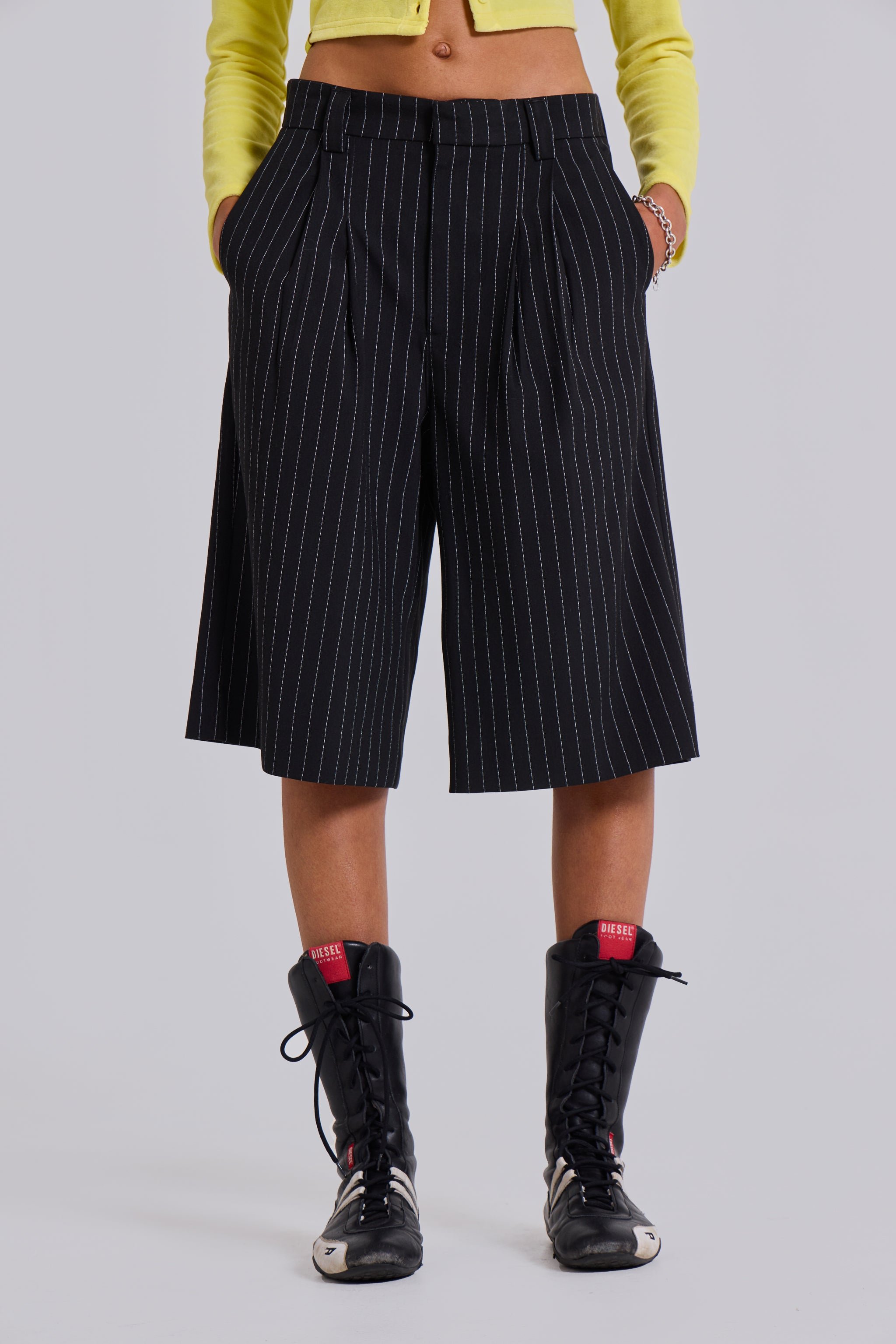 Black Pinstripe Goliath Shorts