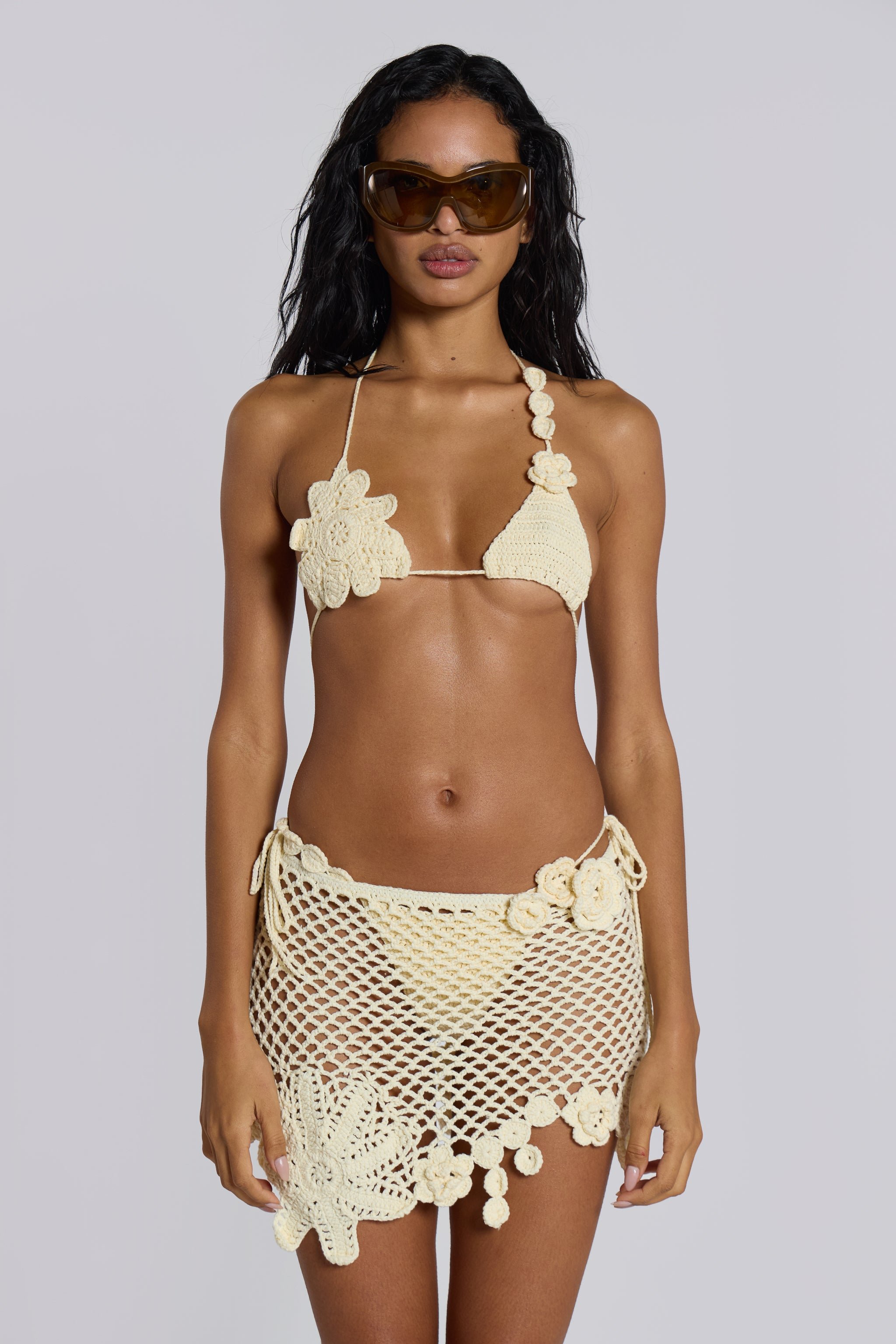 Stone Crochet Triangle Bikini Top