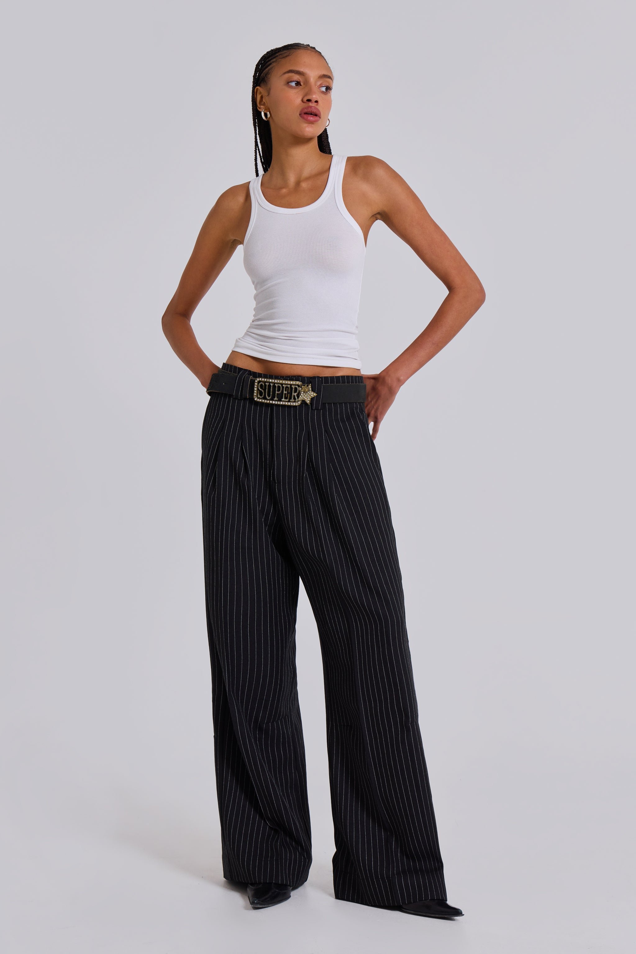 Black Pinstripe Goliath Pants Jaded London Clothing