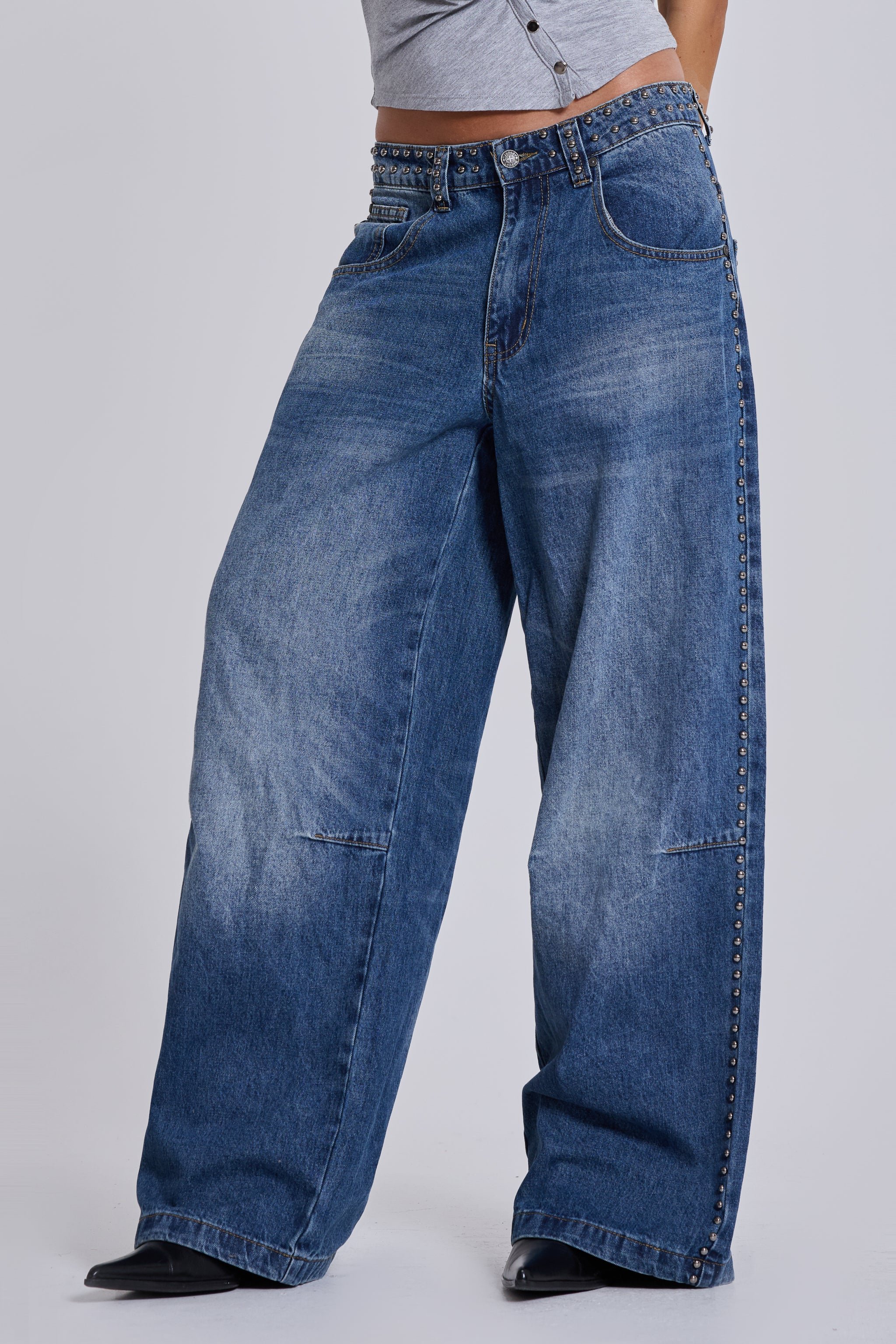 Nailed Studded Colossus Jeans in Vintage Blue Wash