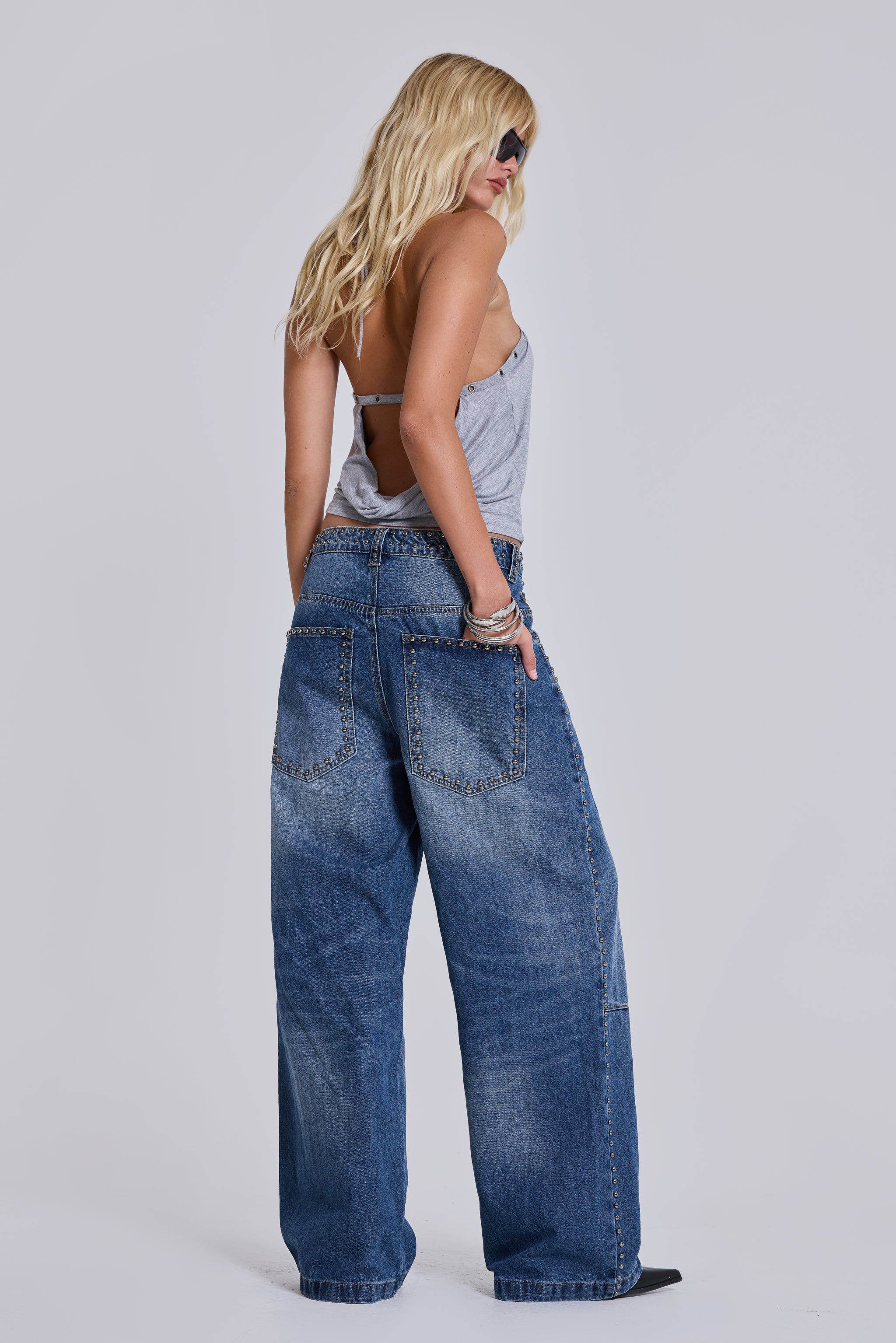 Nailed Studded Colossus Jeans in Vintage Blue Wash