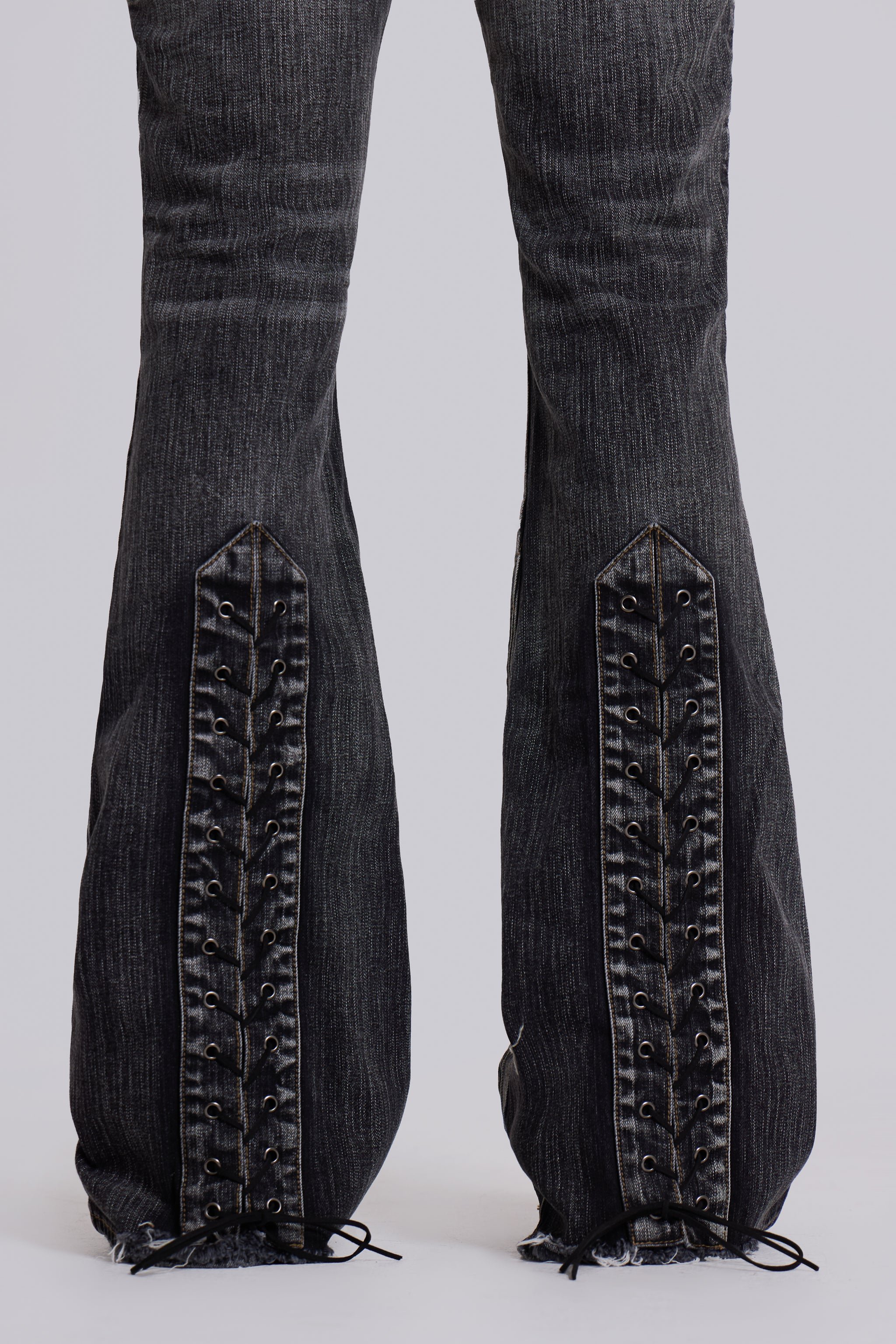 Washed Black Laced Bootcut Jeans