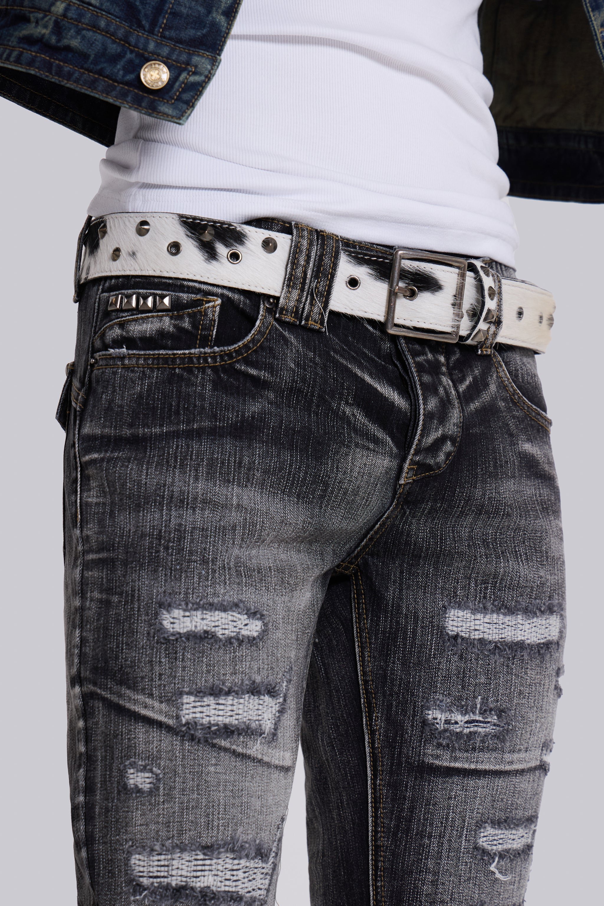 Washed Black Laced Bootcut Jeans