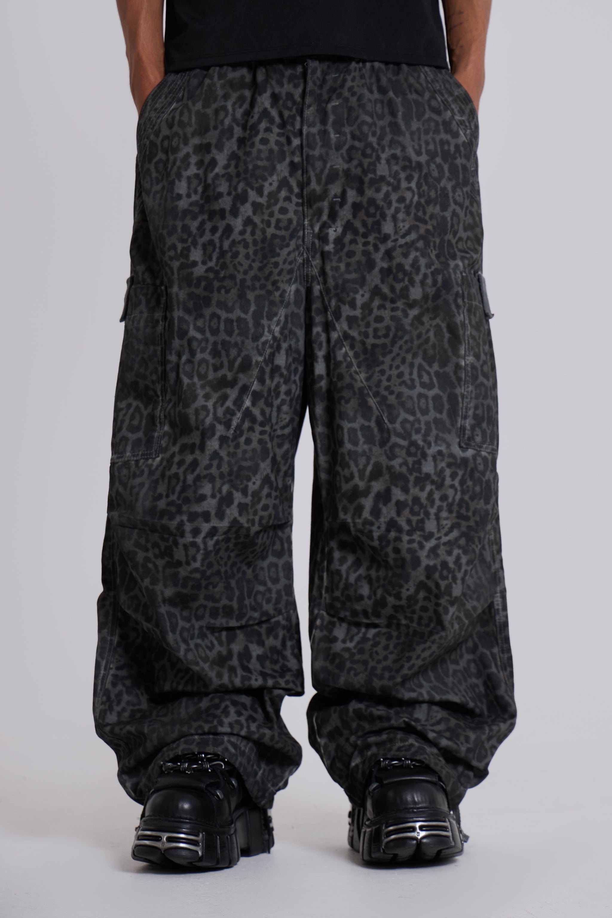 Charcoal Leopard Parachute Pants