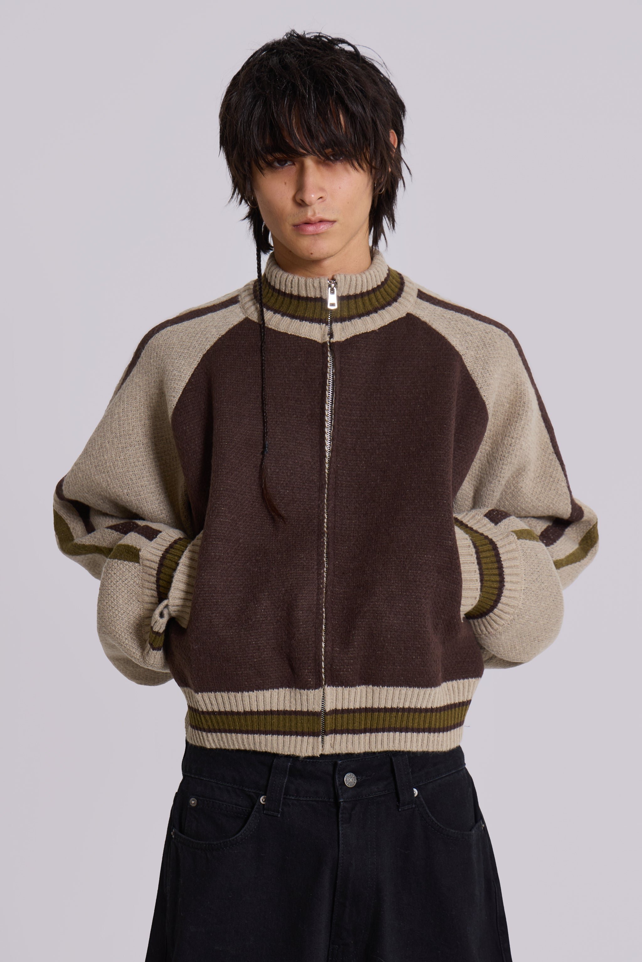 Brown Team 85 Knitted Bomber Jacket