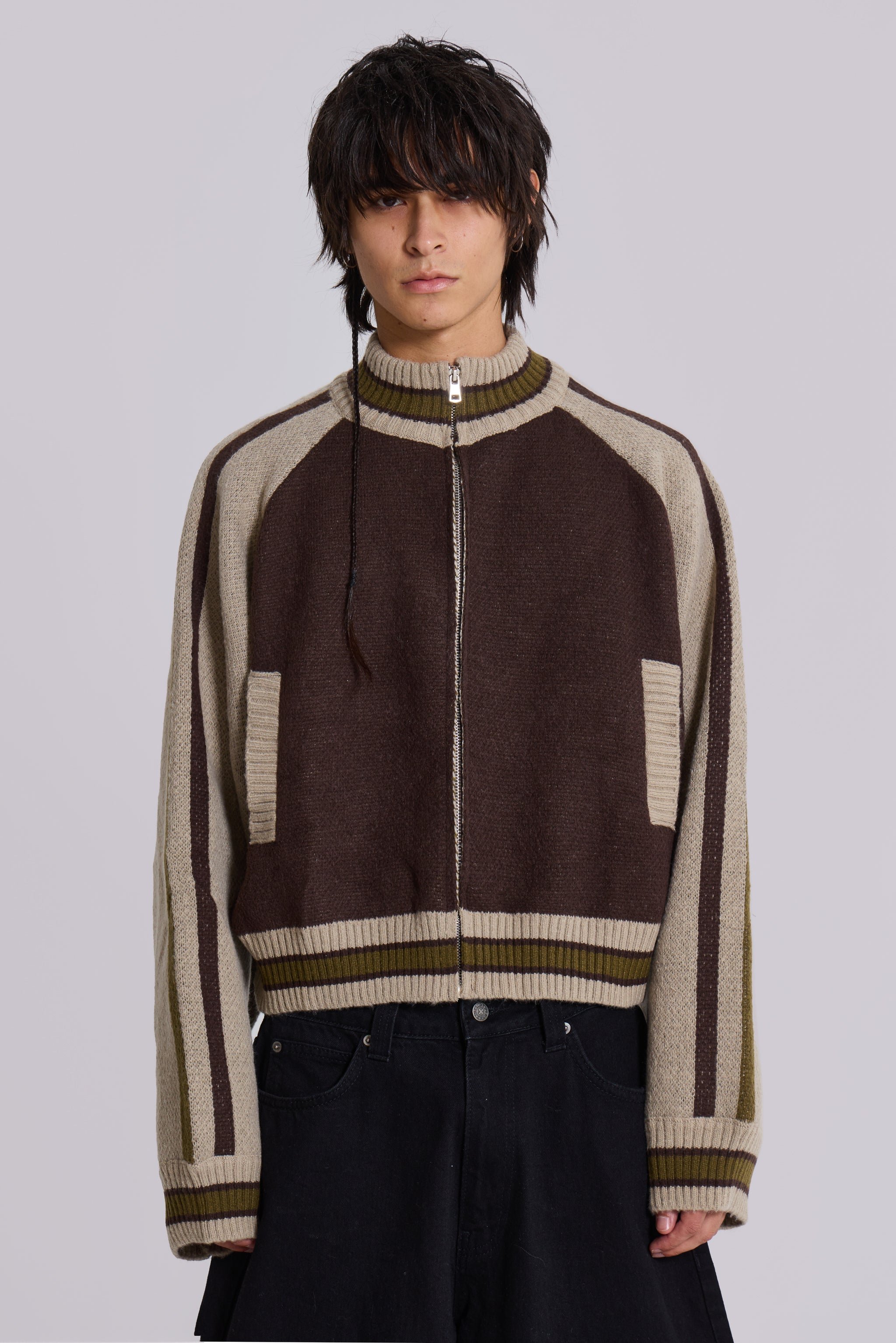 Brown Team 85 Knitted Bomber Jacket