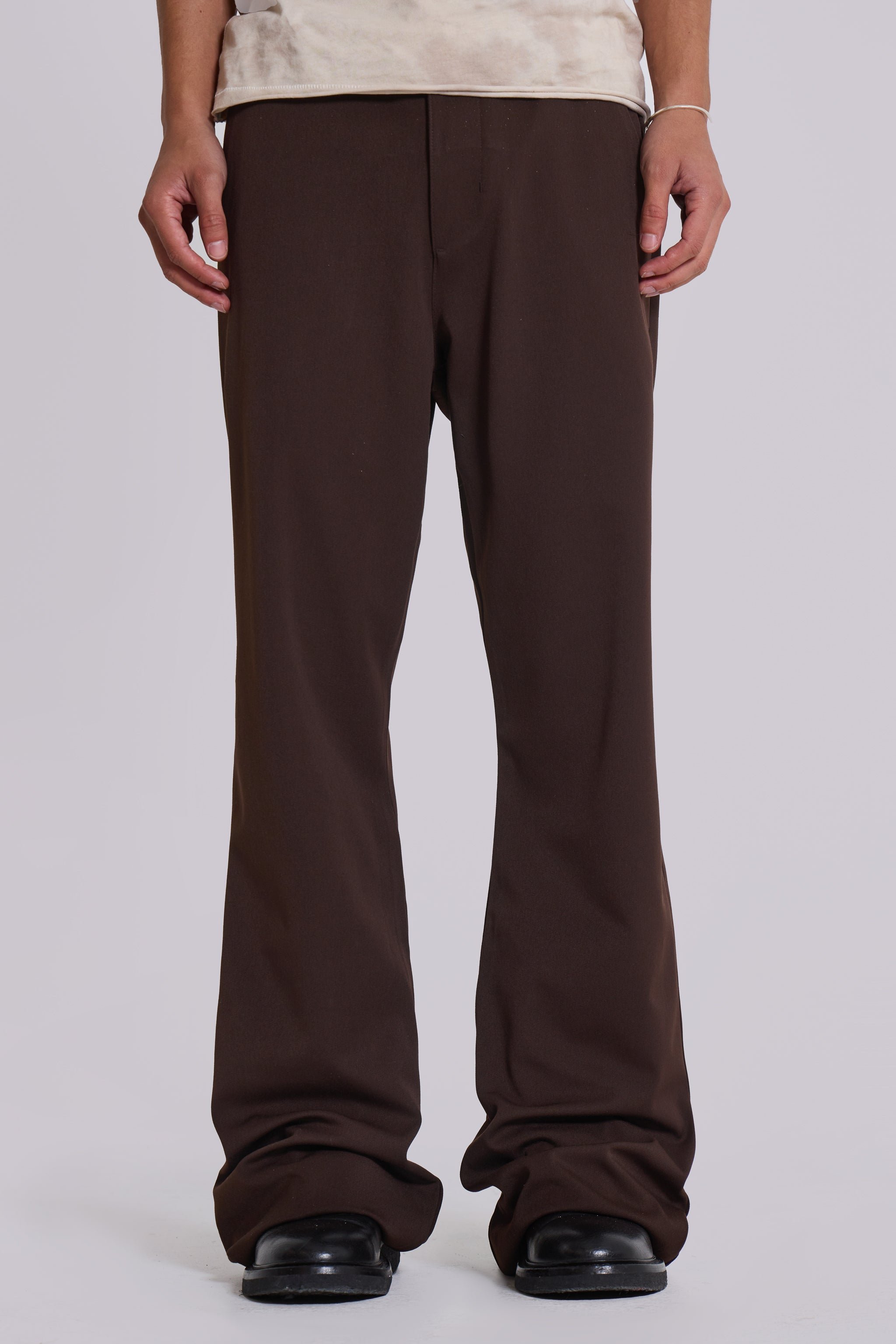 Brown Stacked Bootcut Suit Pants