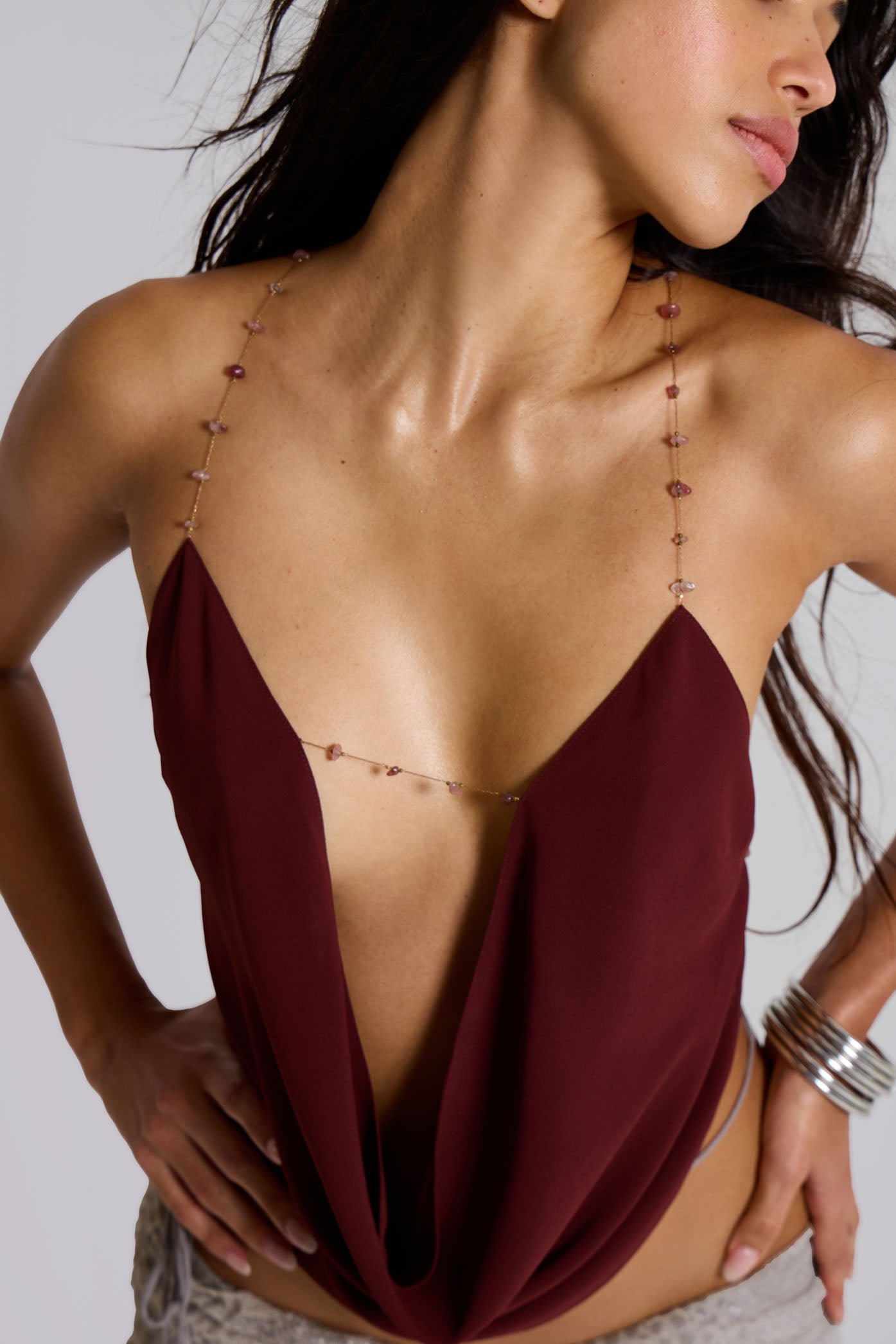 Asteria Backless Cowl Top in Burgundy