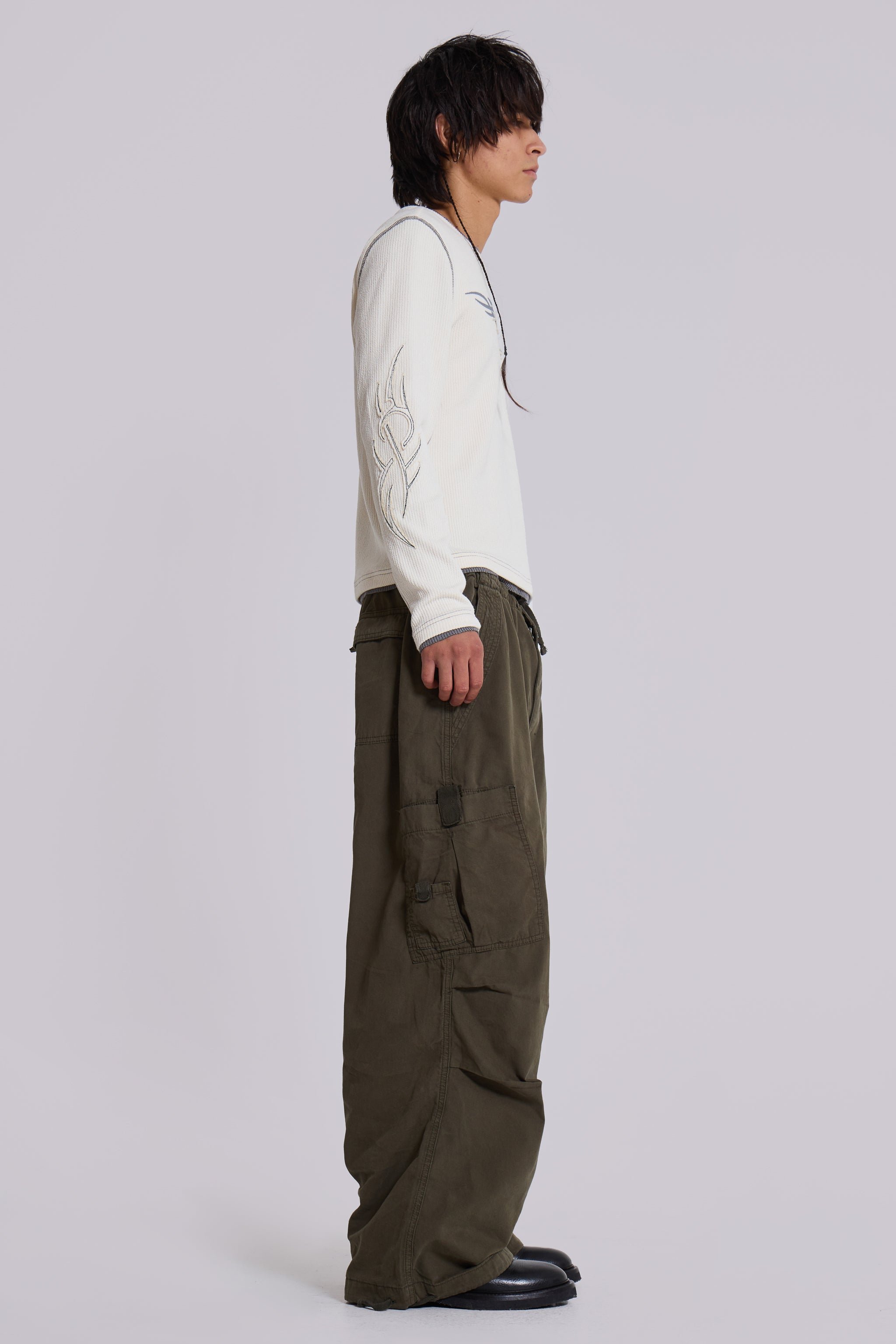 Khaki Parachute Cargo Pants