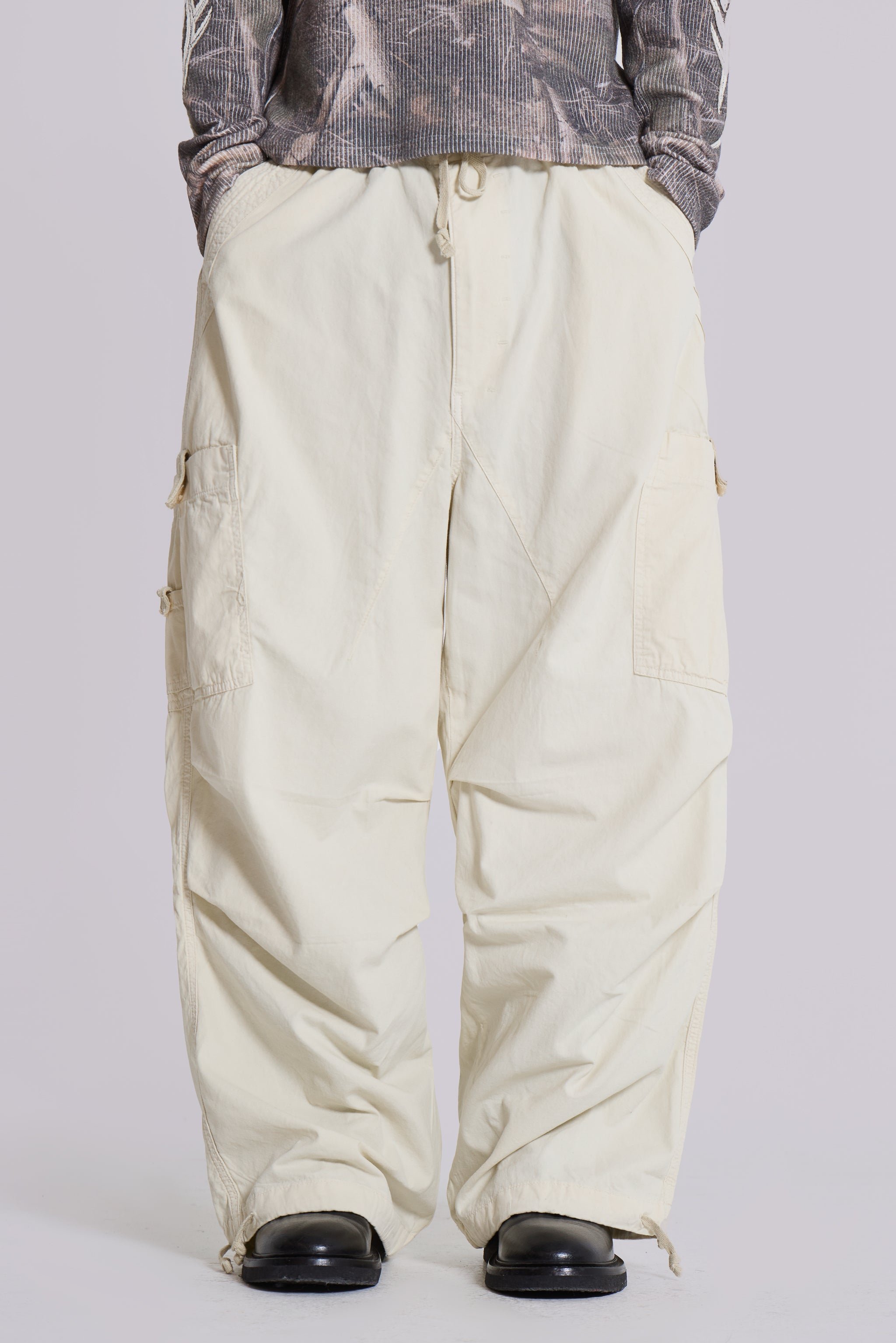 Ecru Parachute Cargo Pants