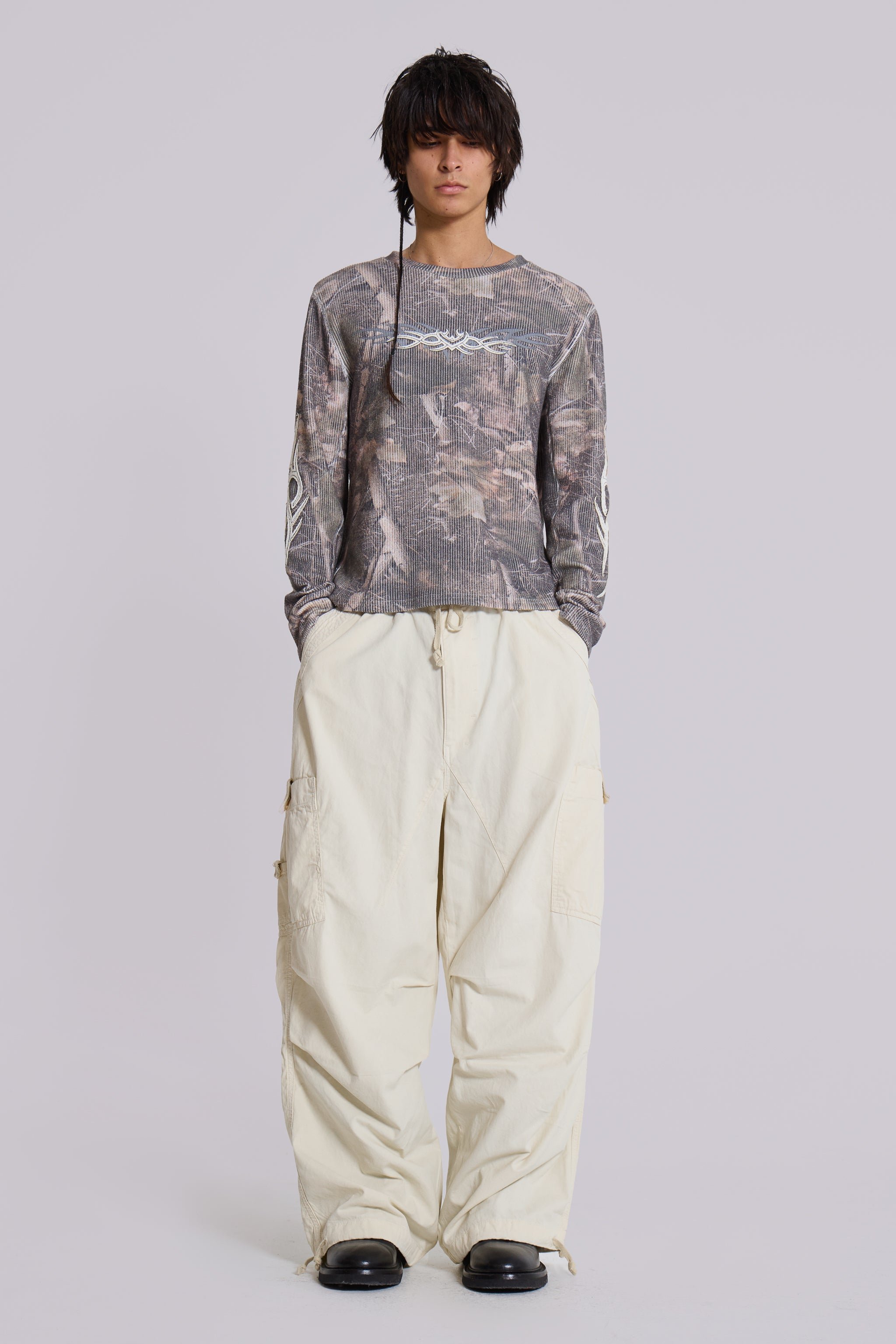 Ecru Parachute Cargo Pants