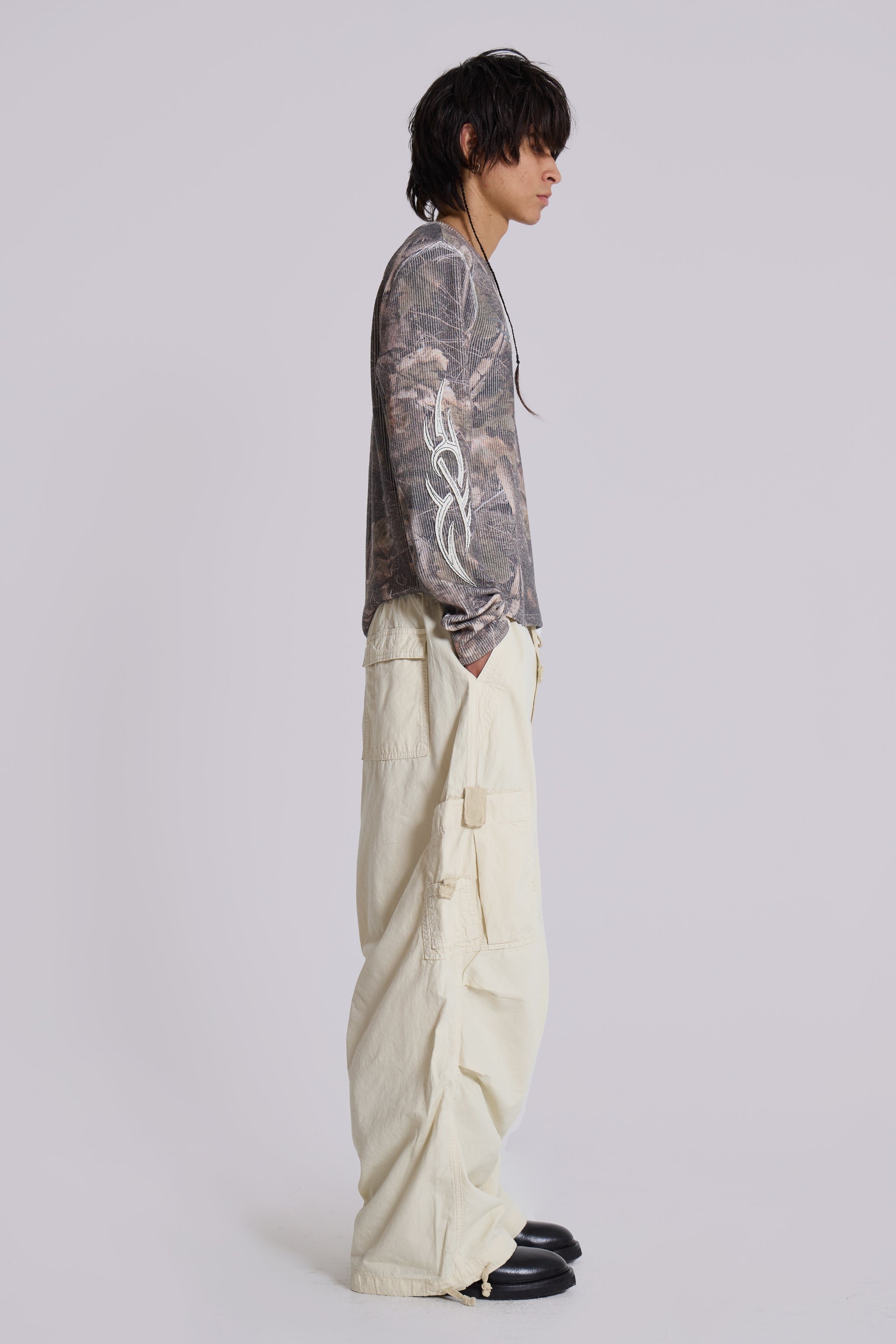 Ecru Parachute Cargo Pants