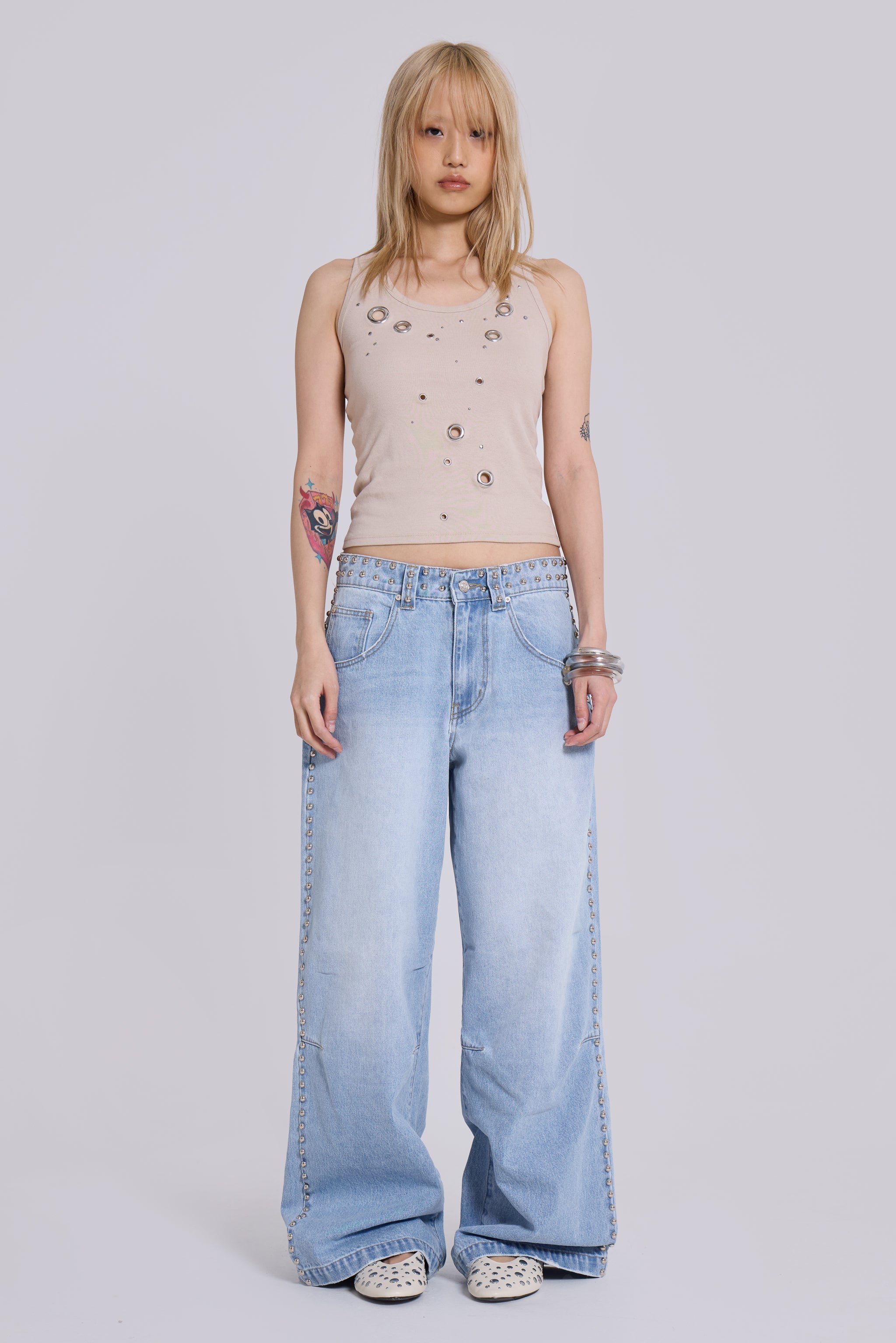 Nailed Studded Colossus Jeans in Light Blue Wash