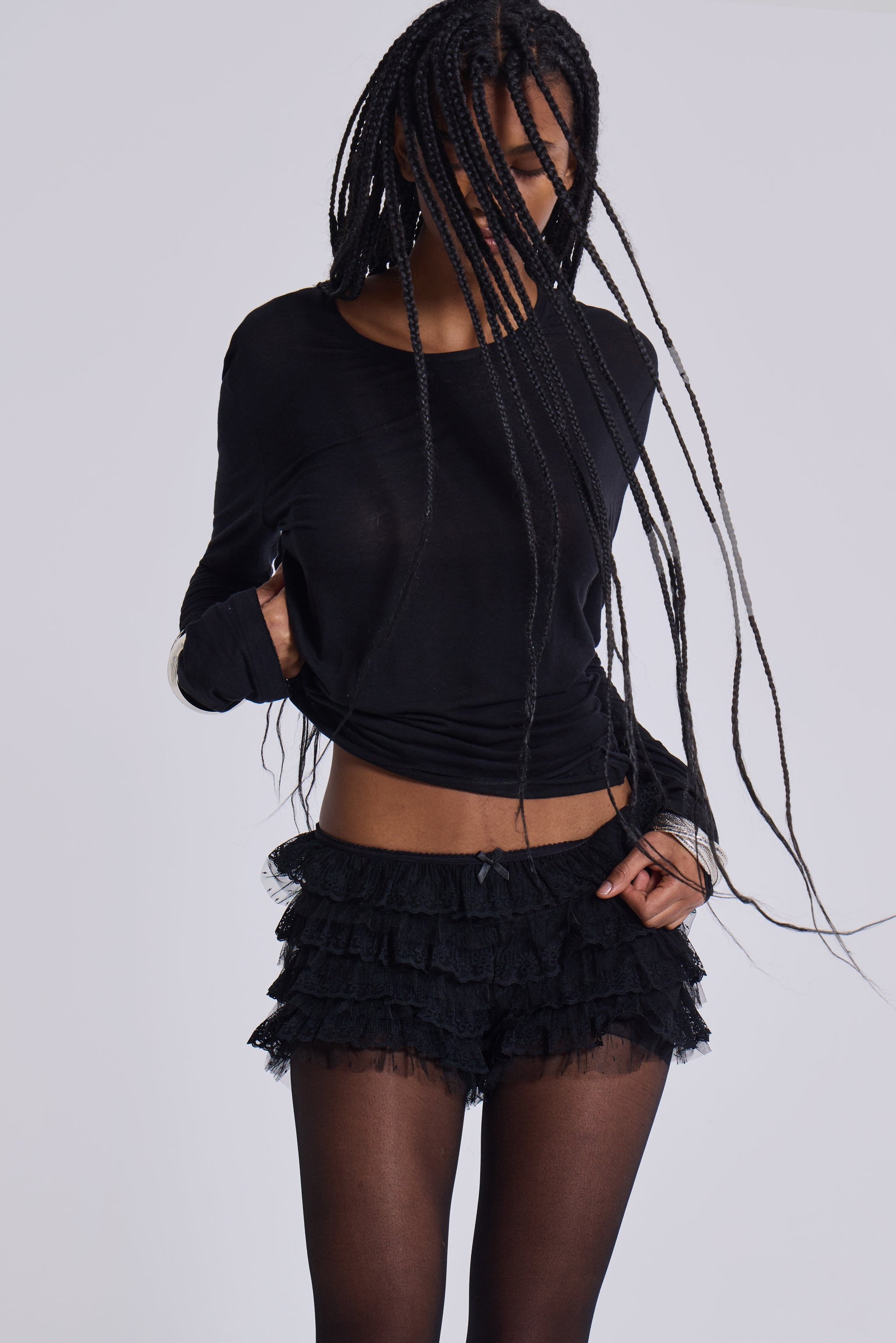 Black Rhea Lace Bloomer Shorts