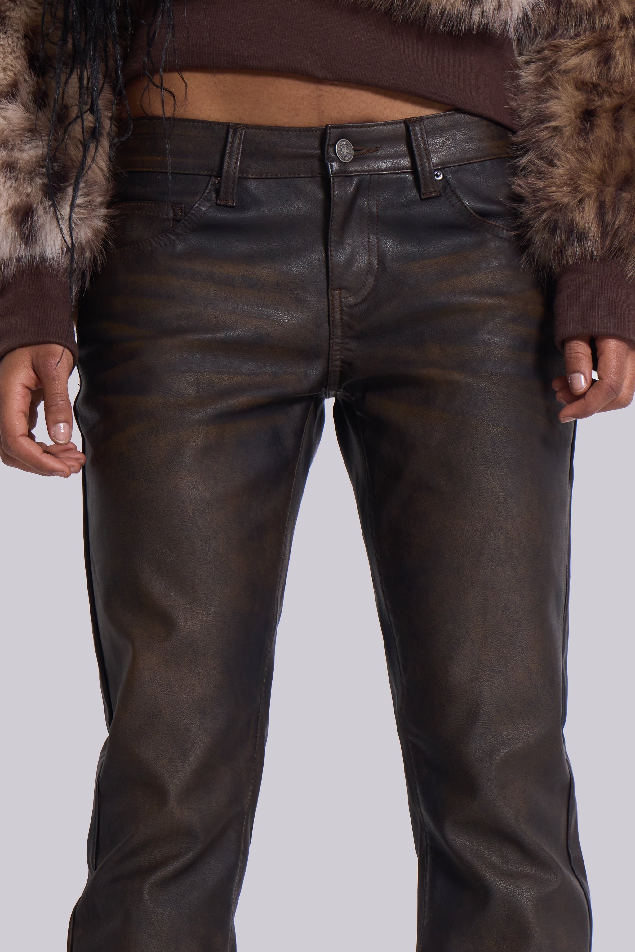 Dark Brown PU Cooper Bootcut Jeans