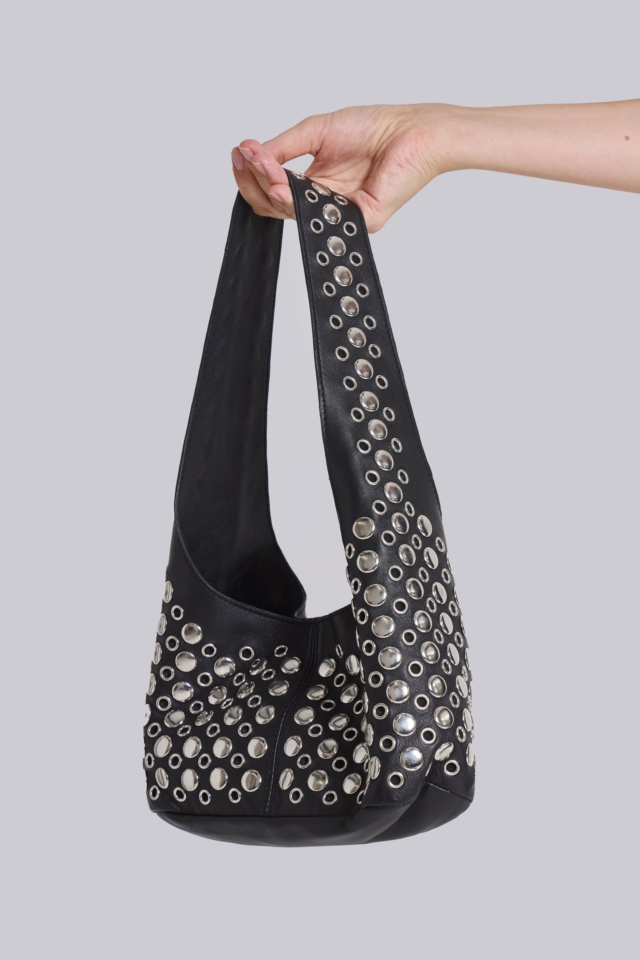 Osmium Studded Leather Bag in Black