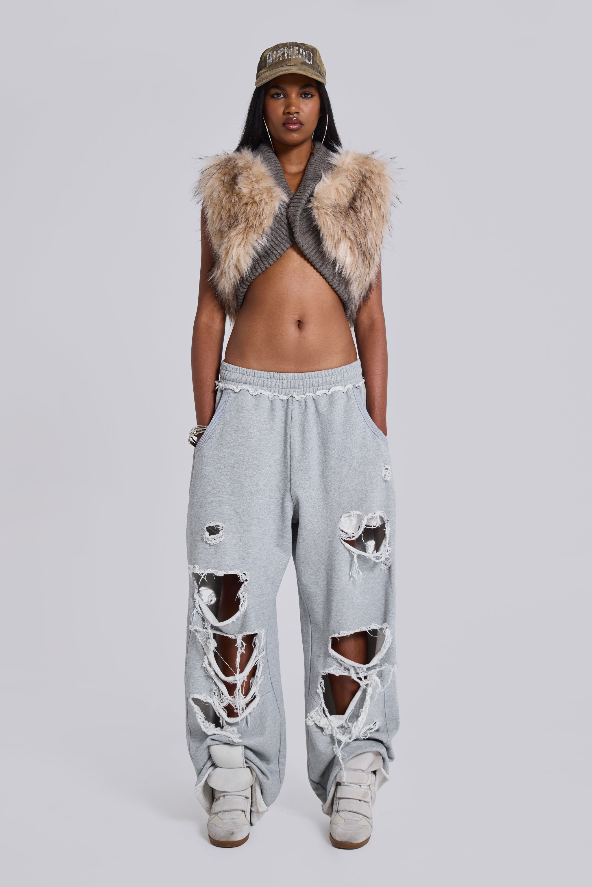 Distressed jogger pants on sale