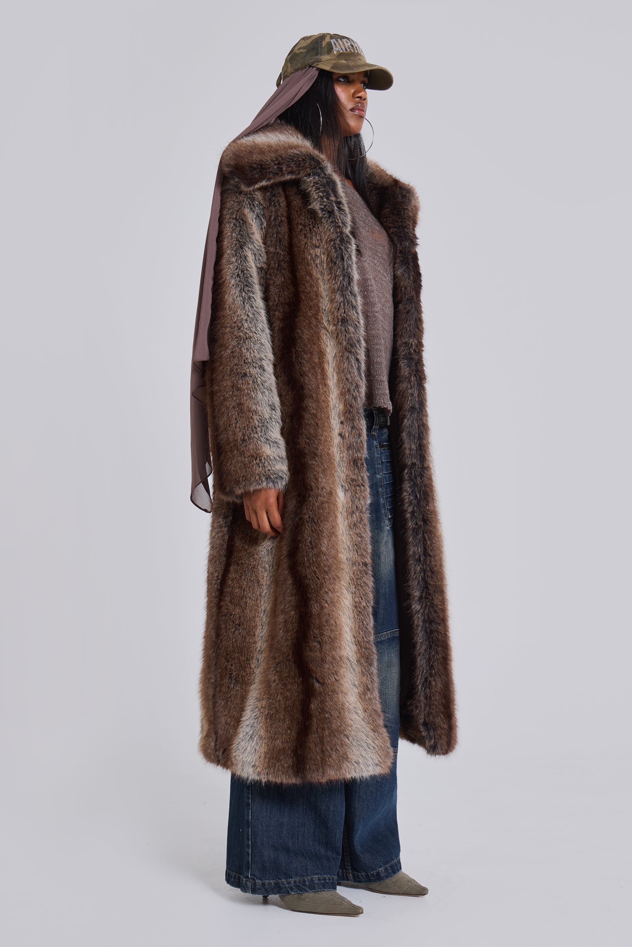 Agyness Brown Faux Fur Coat