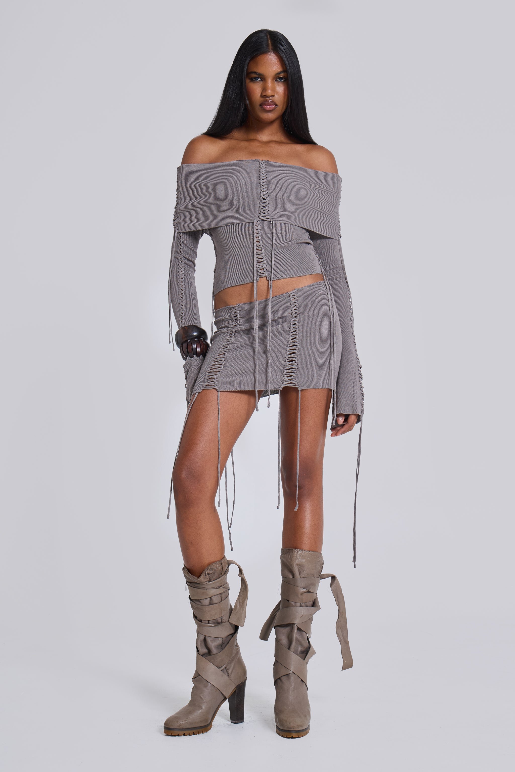 Vargo Knit Lace Up Mini Skirt