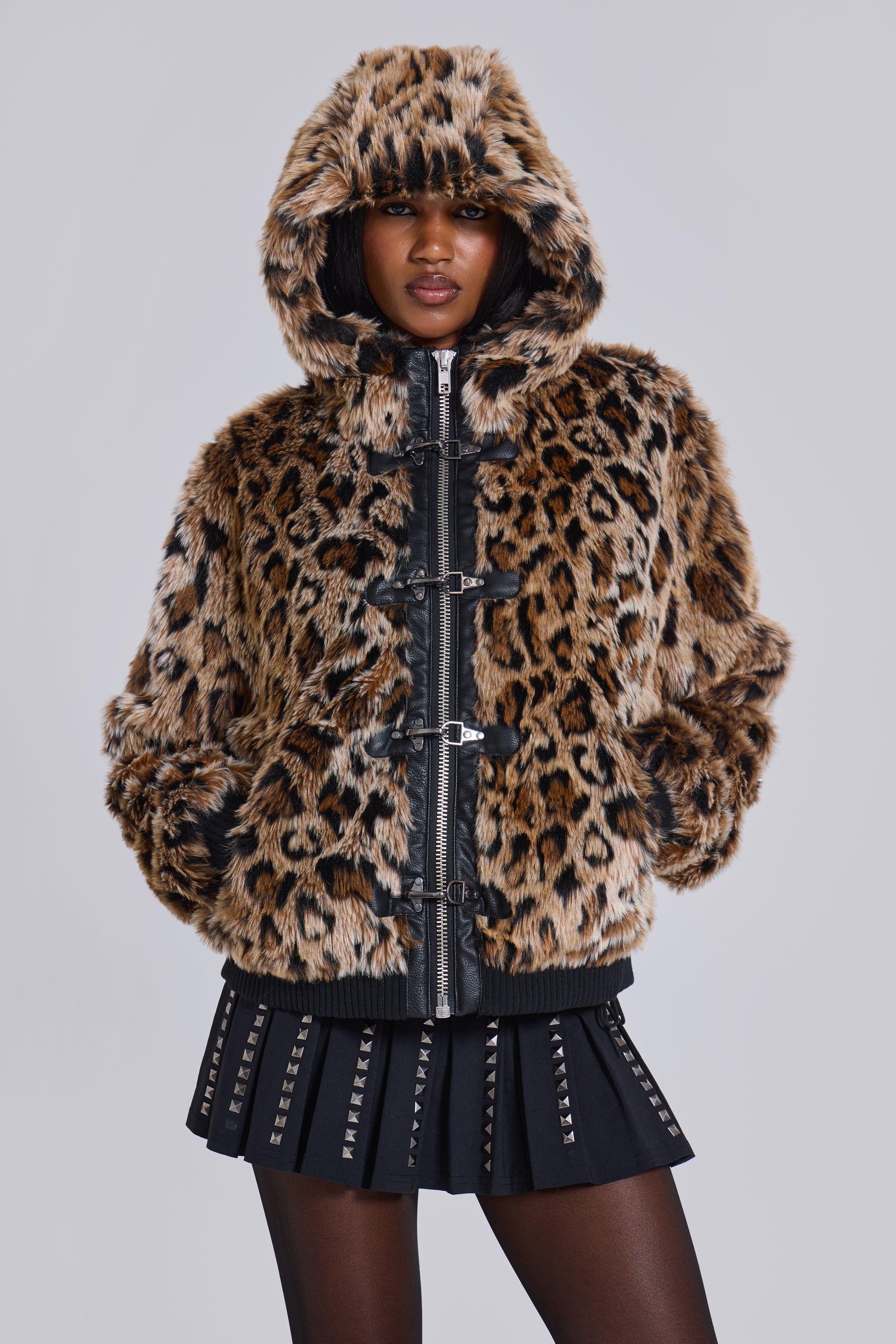 Hooded leopard print jacket best sale