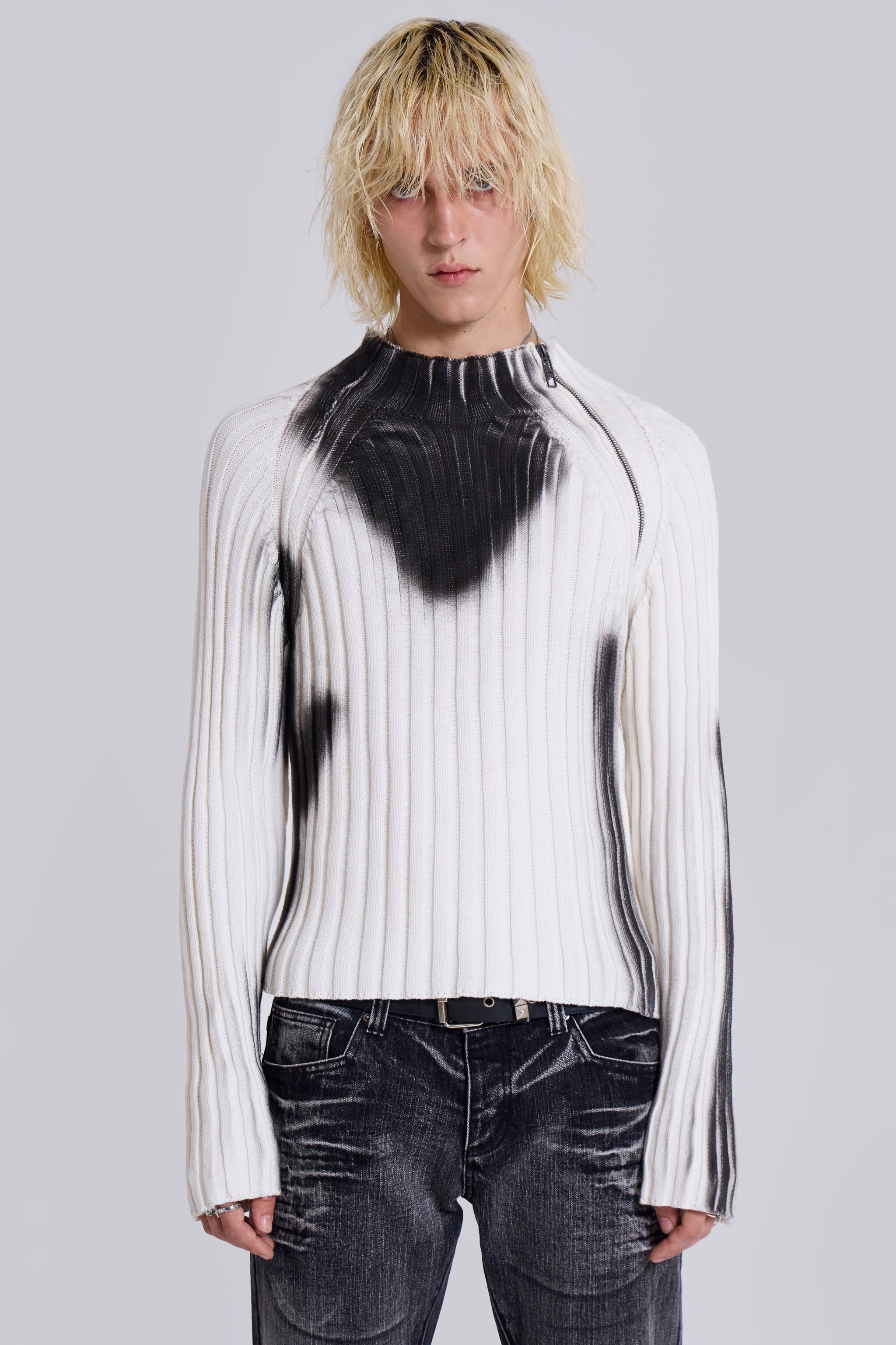 White Asymmetric Luster Knit