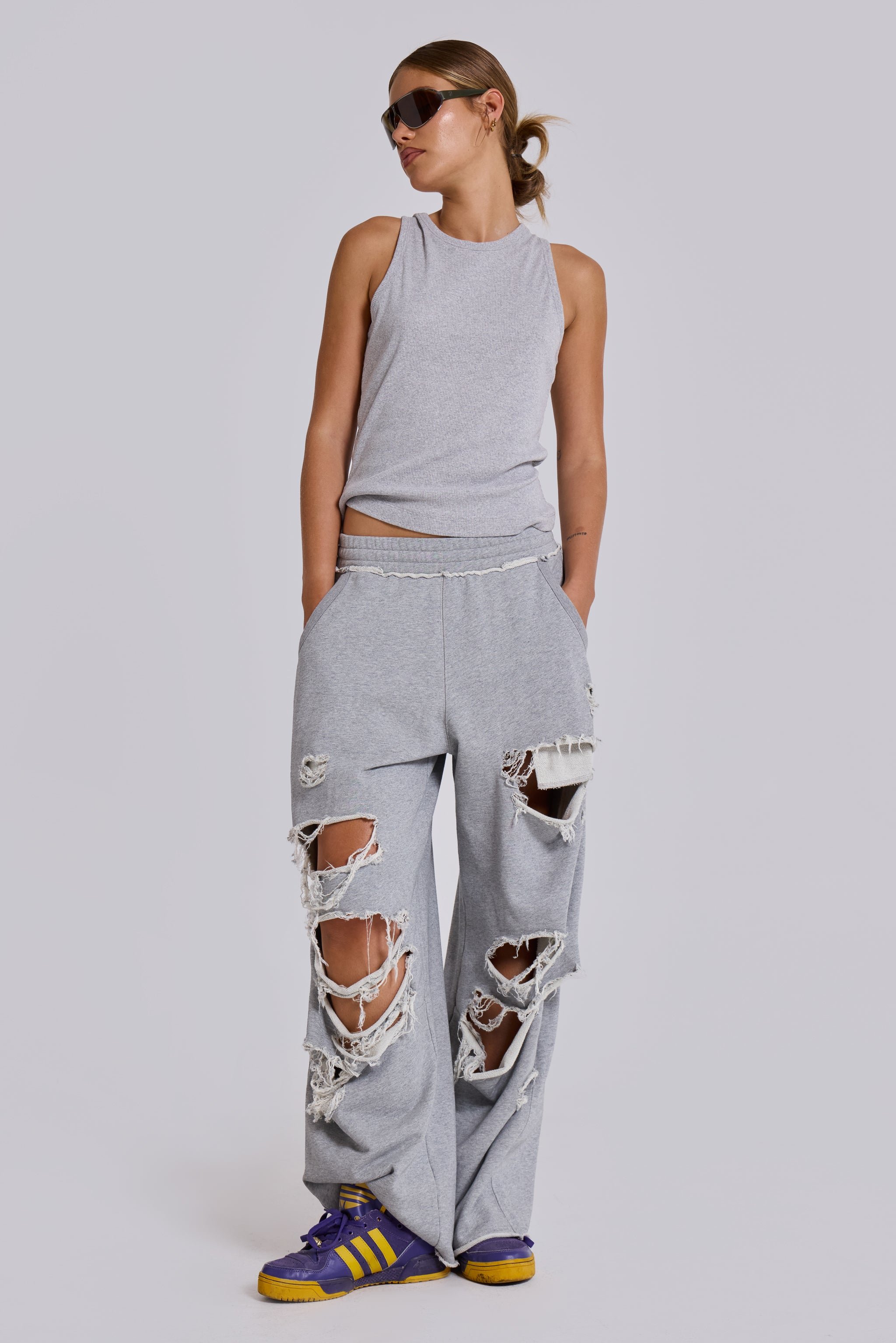 Distressed Grey Marl Loopback Monster Joggers