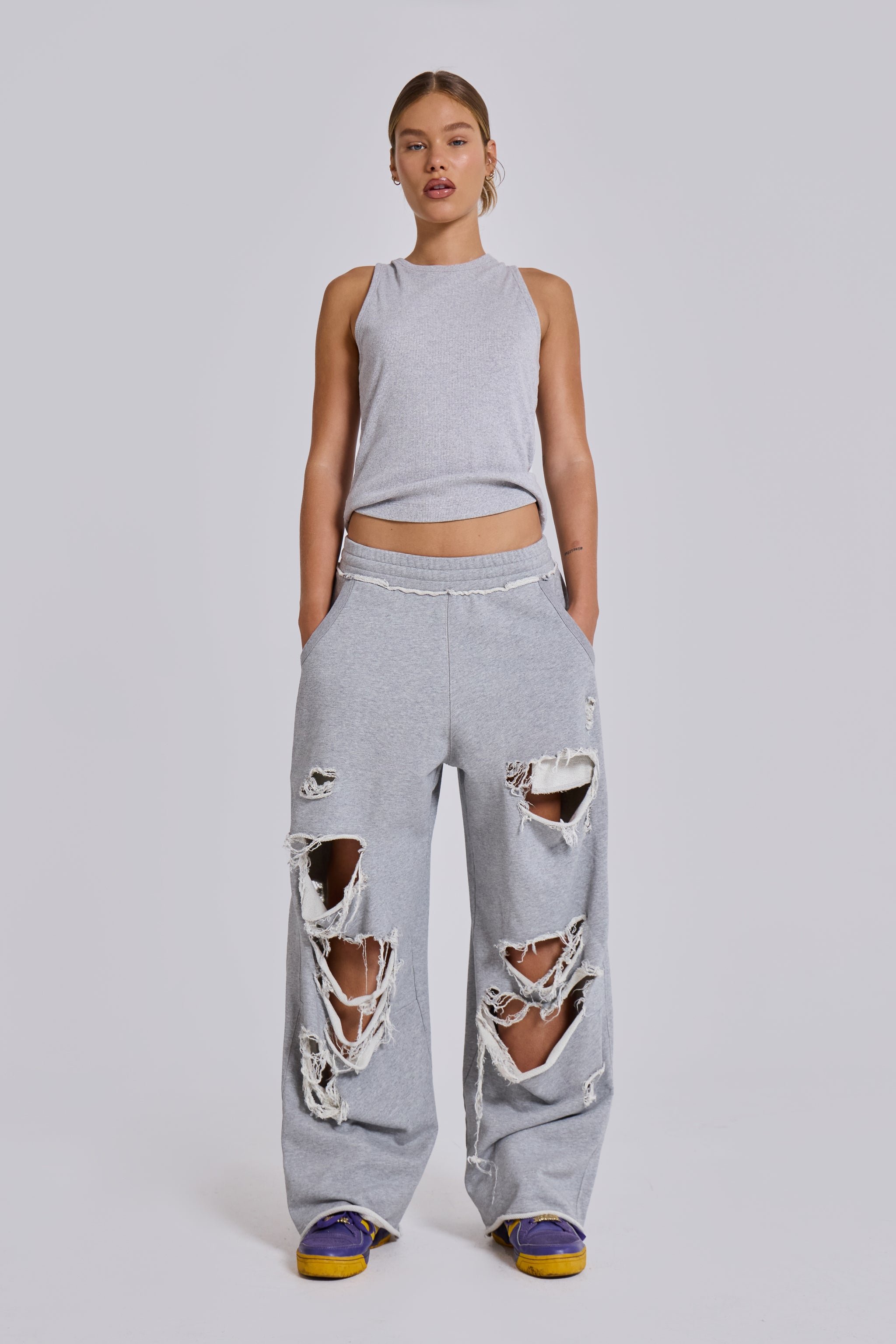 Distressed Grey Marl Loopback Monster Joggers