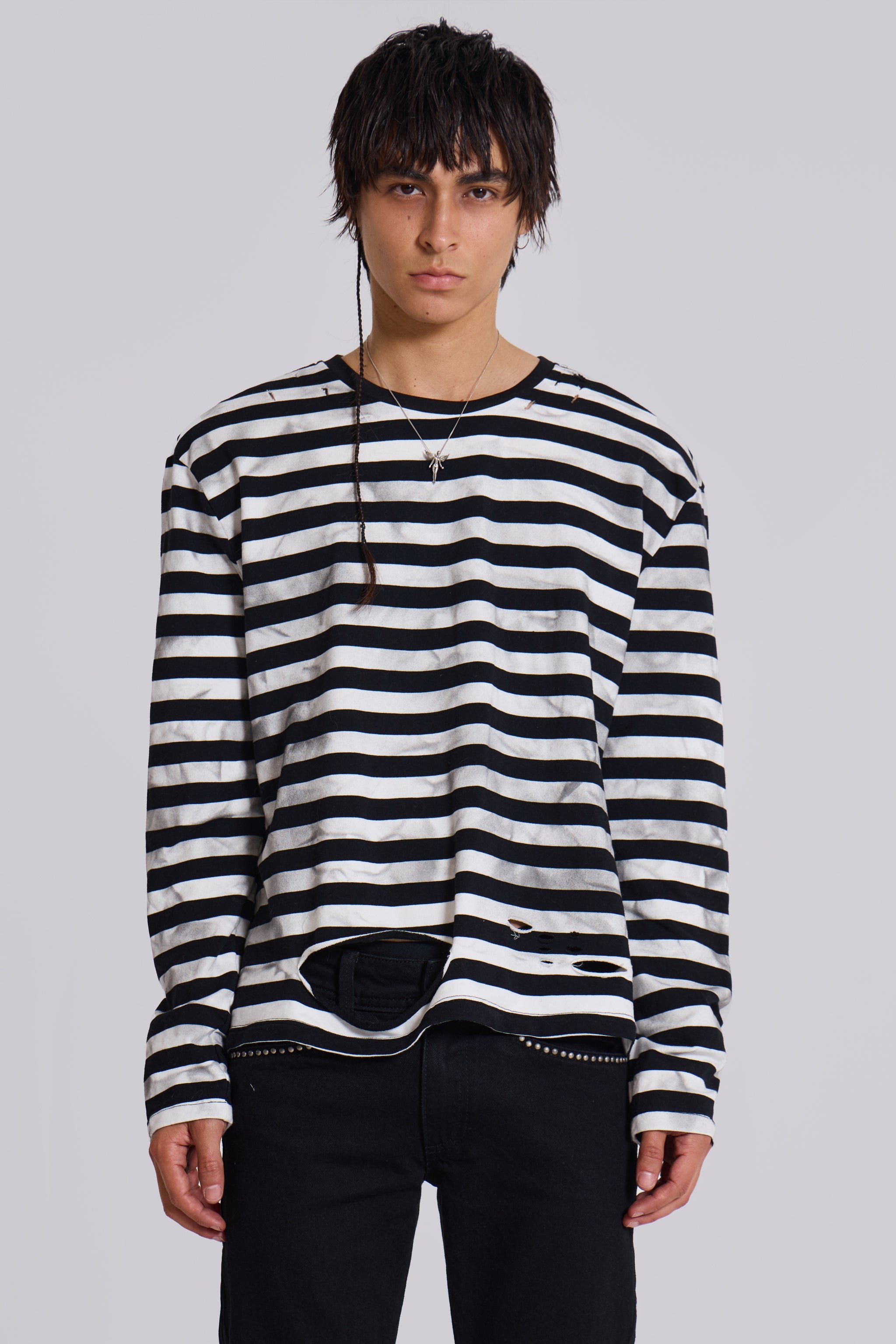 Dirty Striped Oversized Long Sleeve Tee