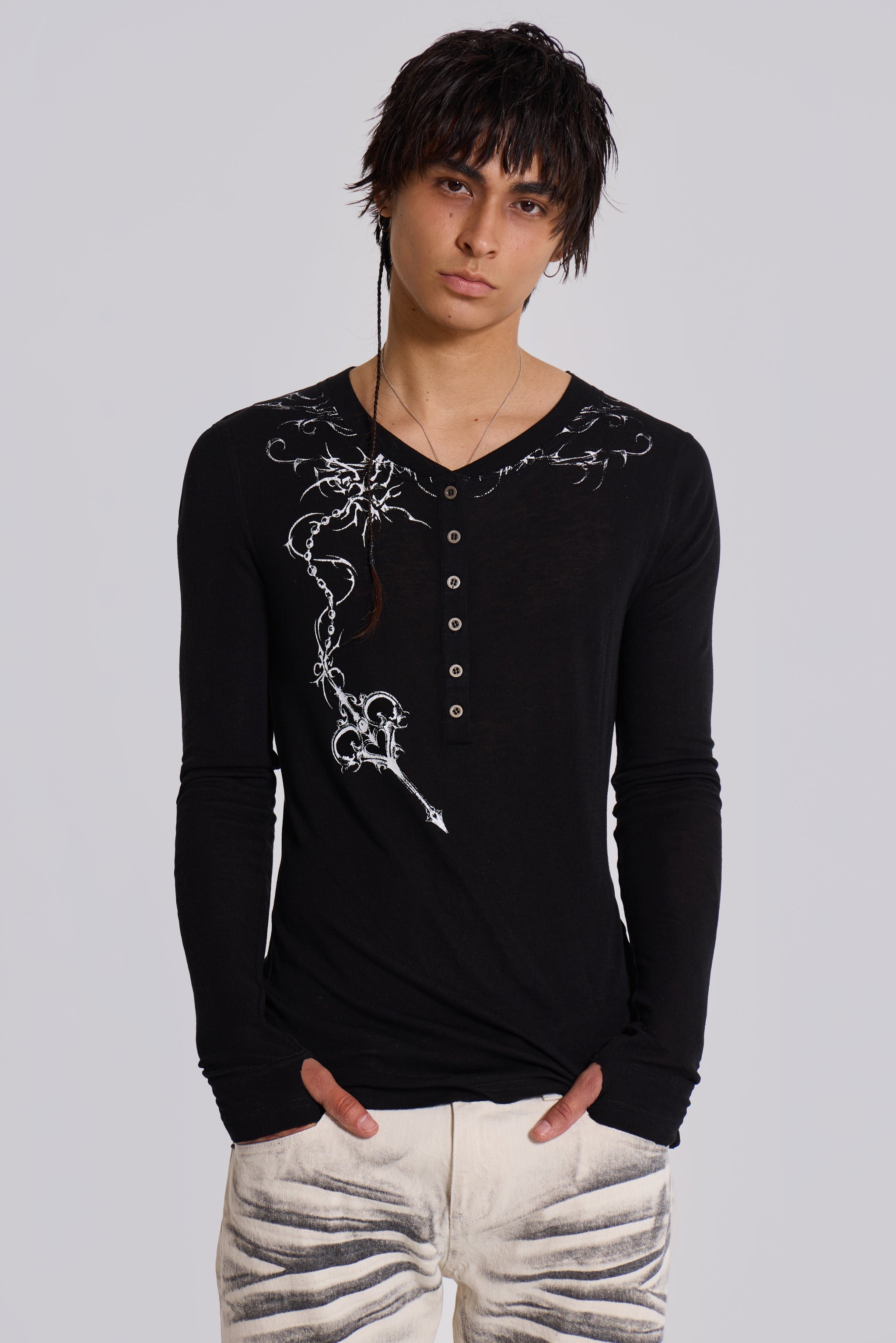 Ines Black Henley Top