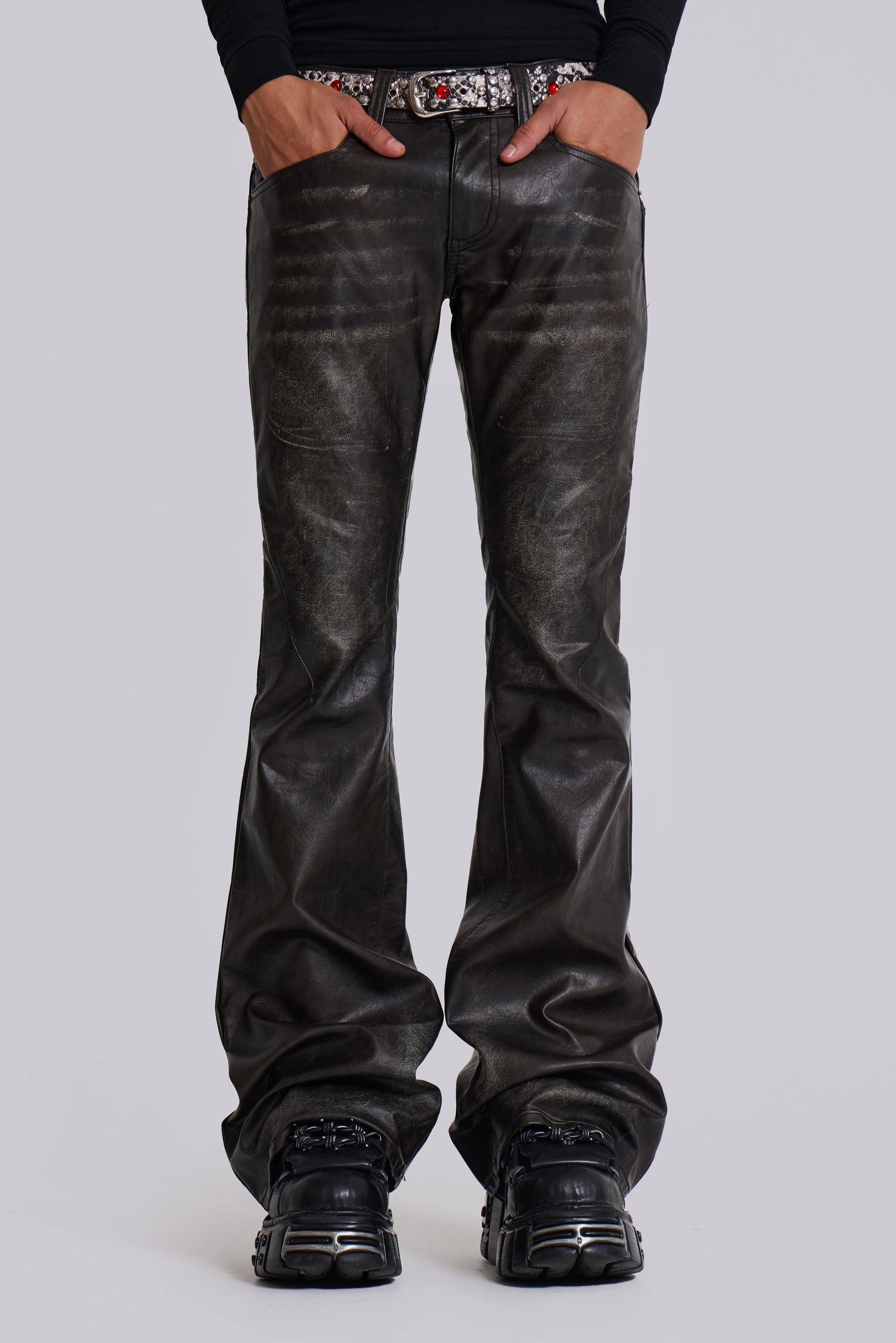 Washed Black PU Drift Jeans