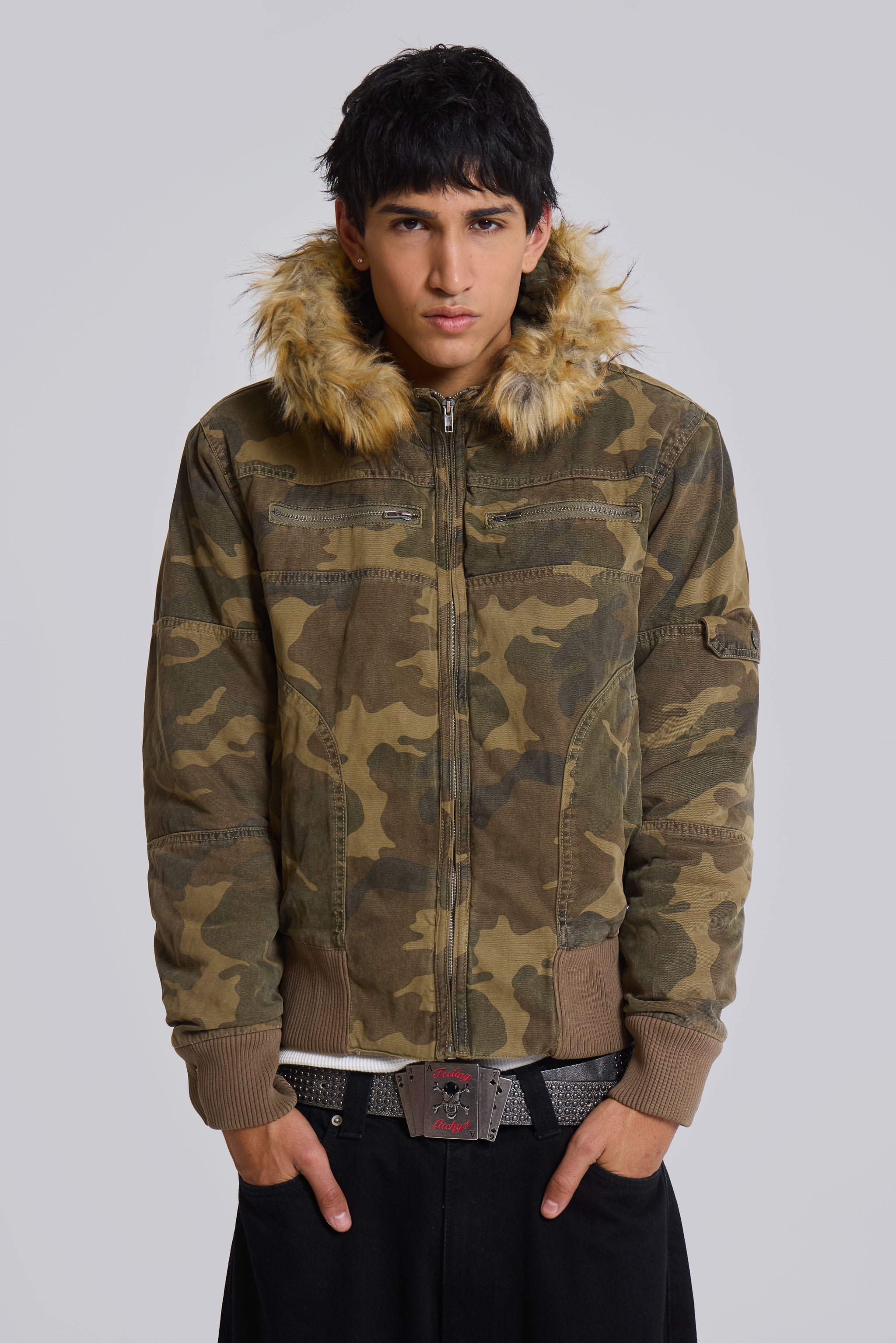 Camo fur hood jacket best sale