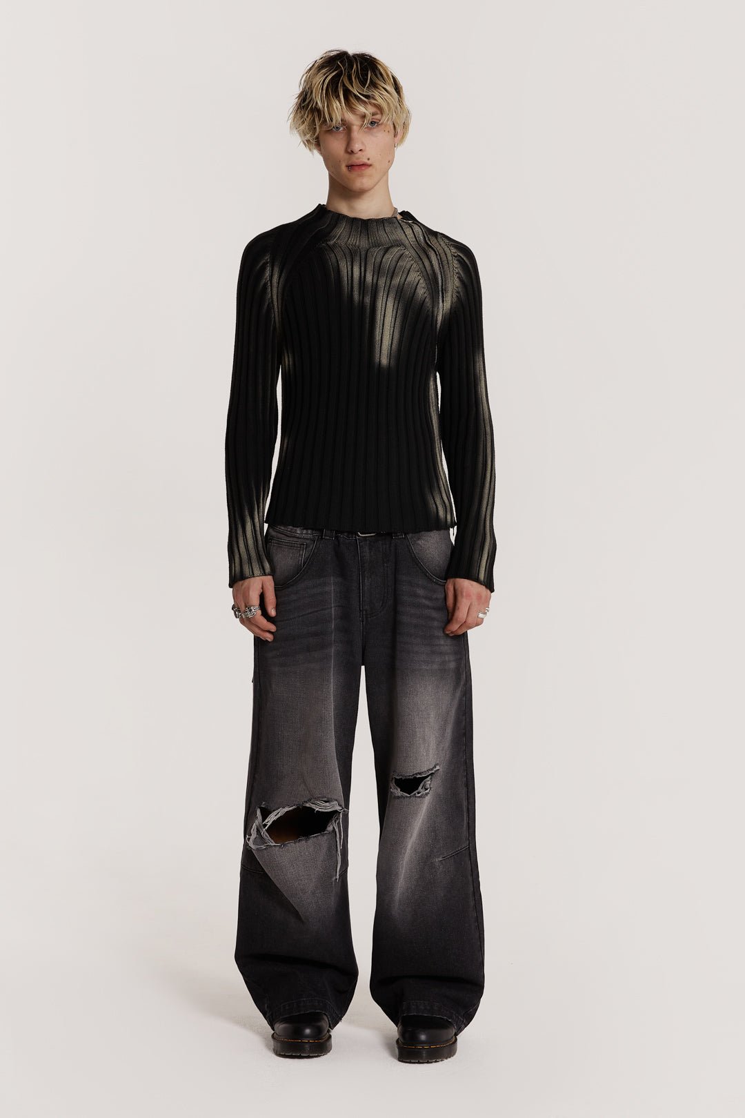 Bleached Asymmetric Acid Wash Ribbed Knit | Jaded London