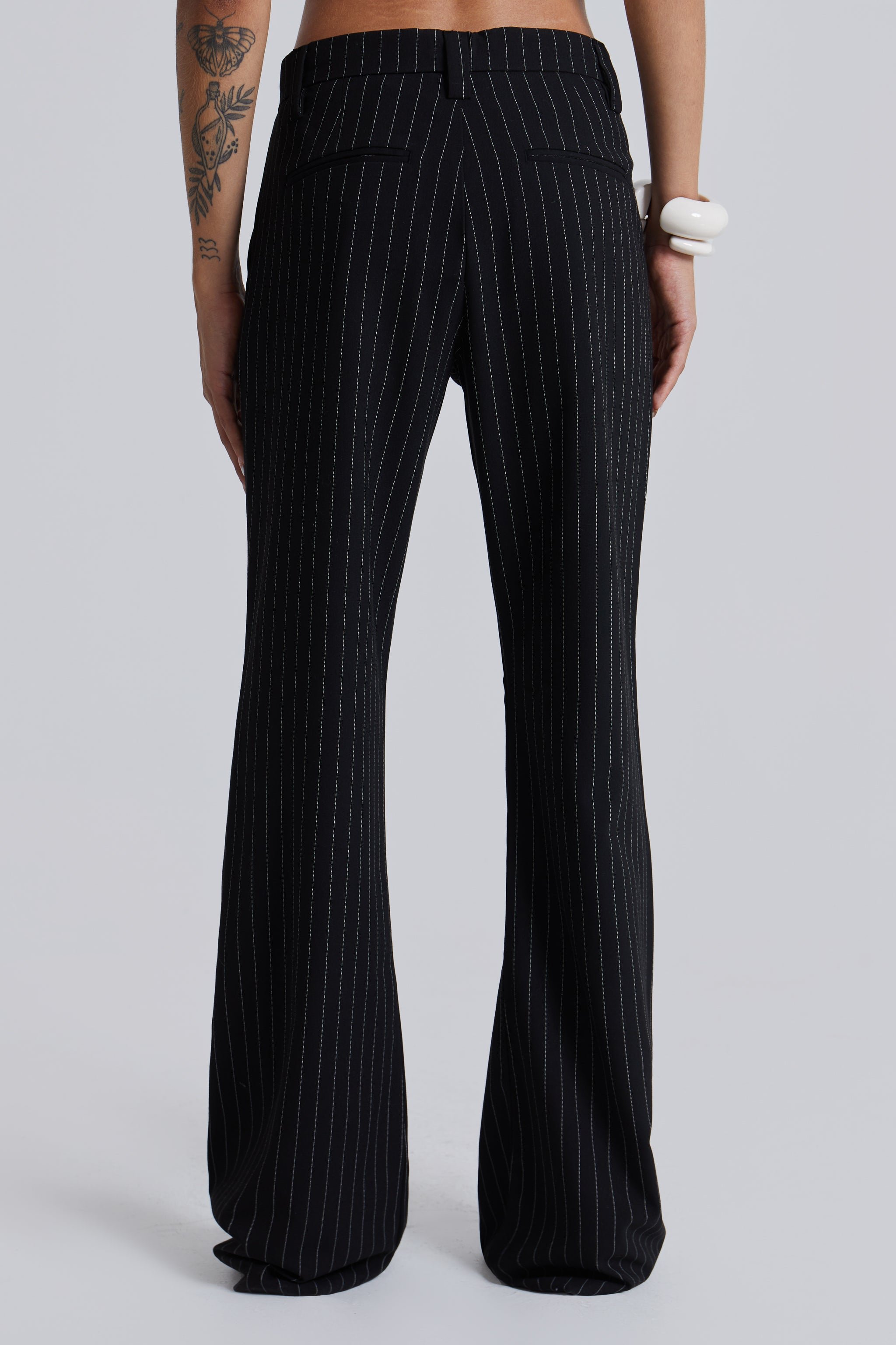 Stacked Bootcut Pinstripe Suit Pants