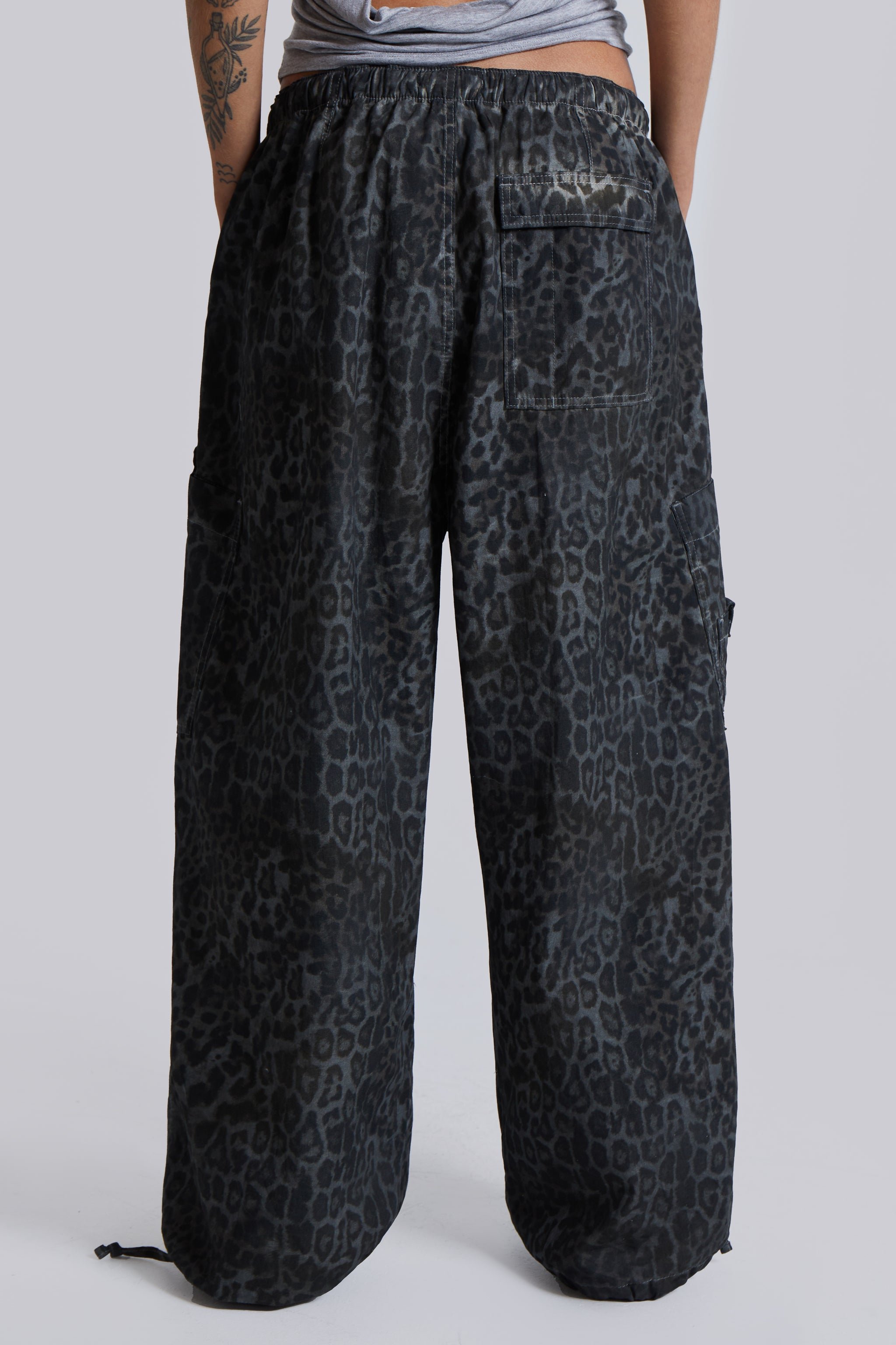 Charcoal Leopard Parachute Pants