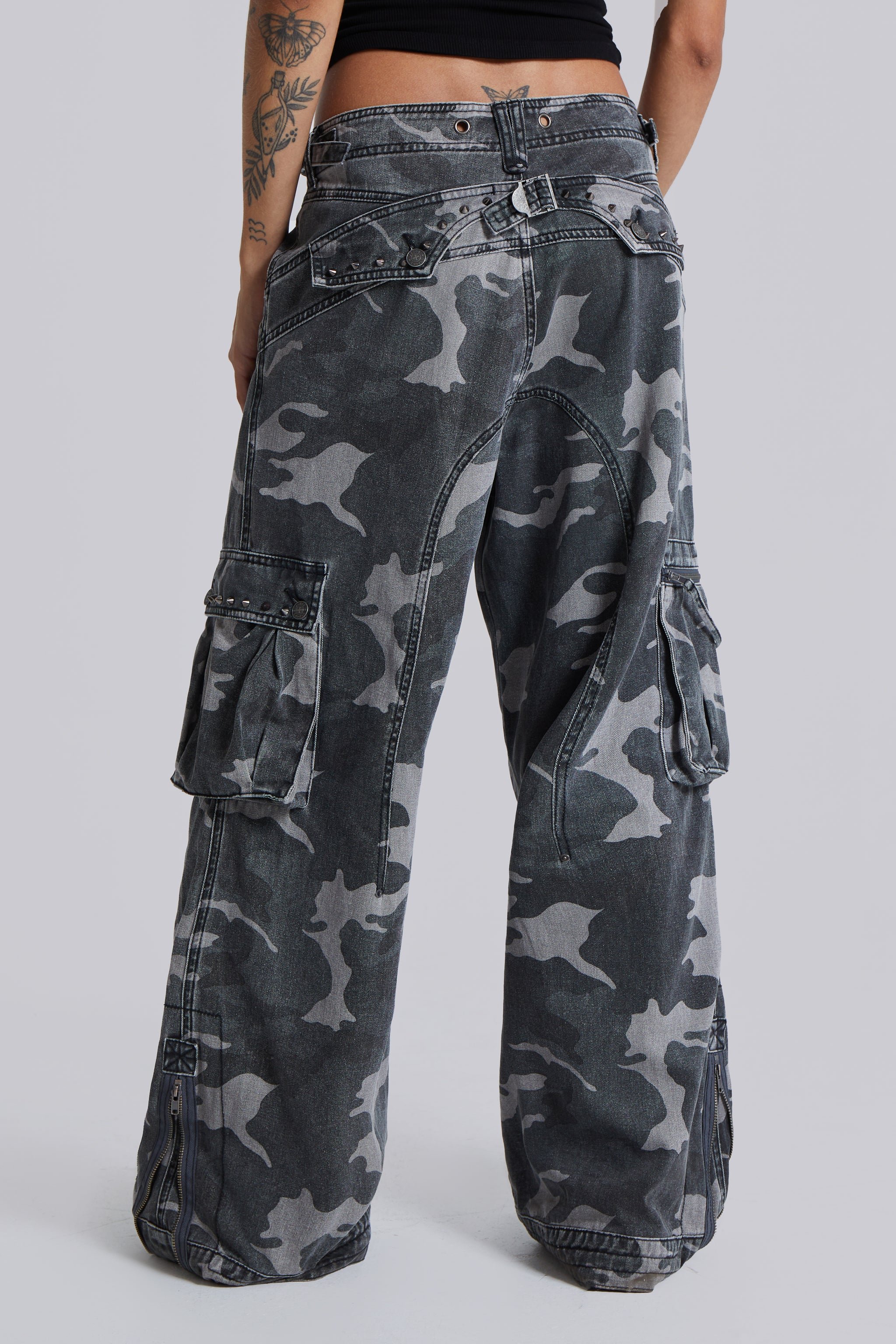 Washed Black Trooper Camo Cargo Pant