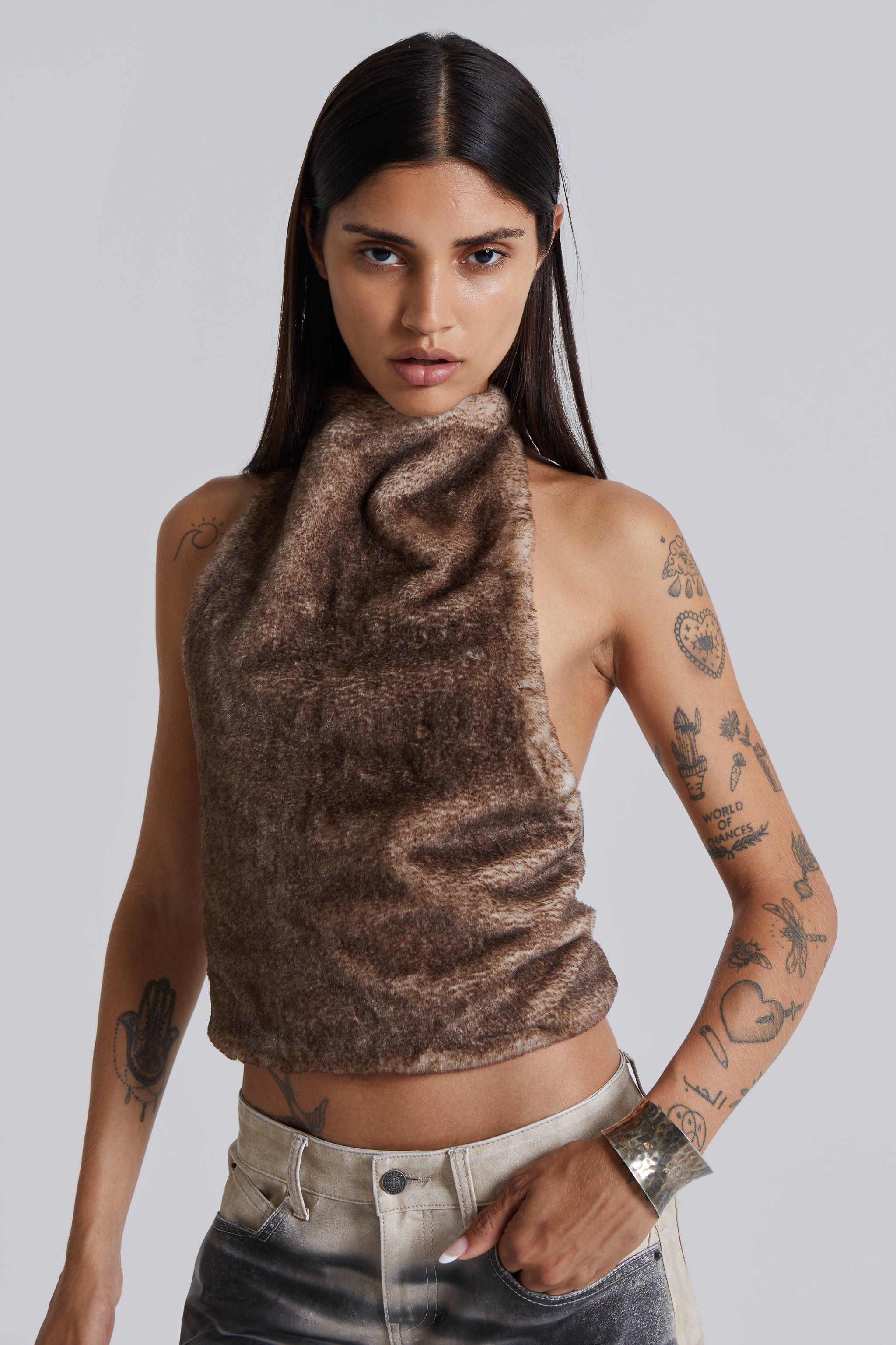 Faux Fur Zene Backless Top