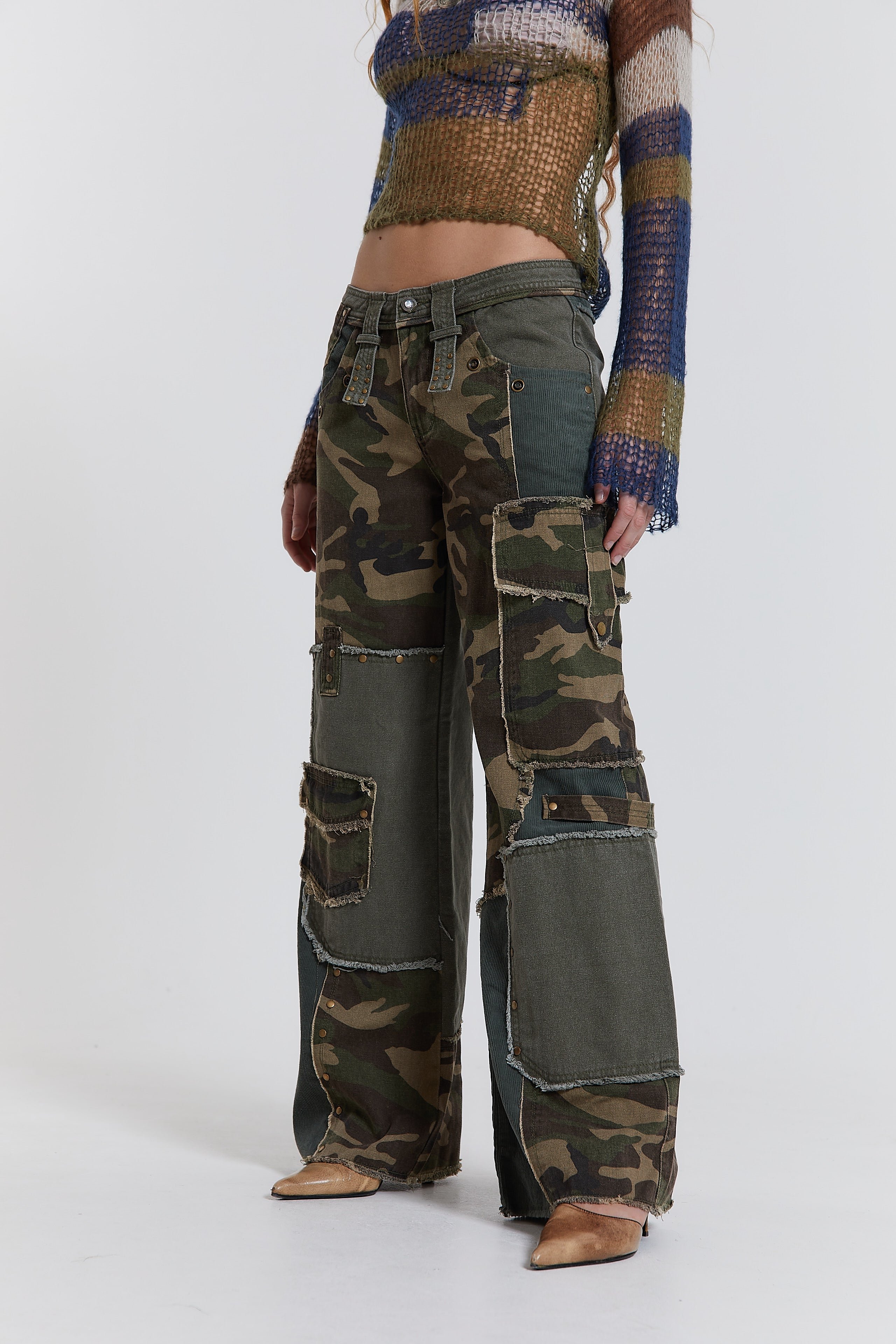 Magna Camo Distressed Patchwork Jeans