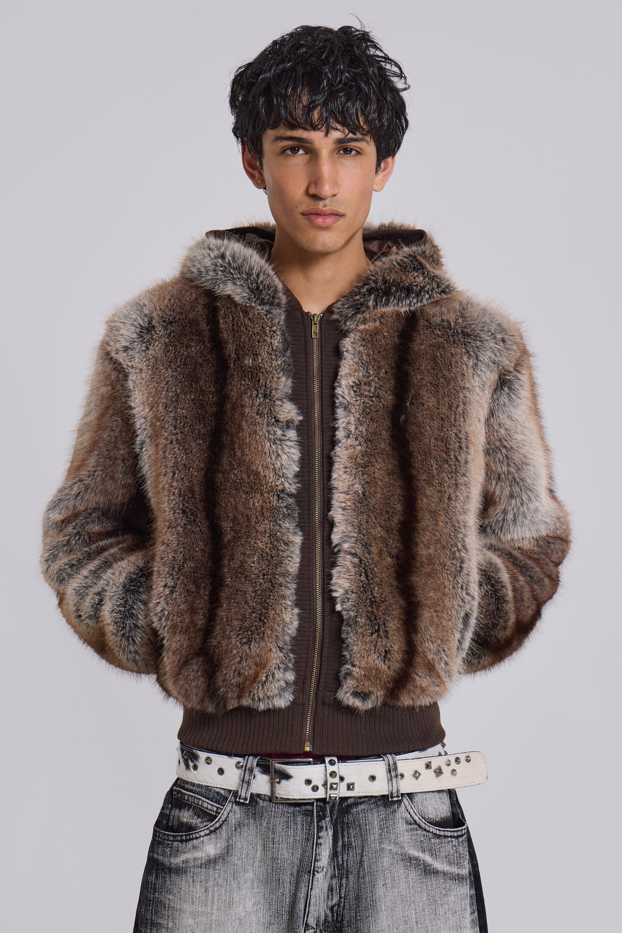 Bear Faux Fur Hooded Jacket