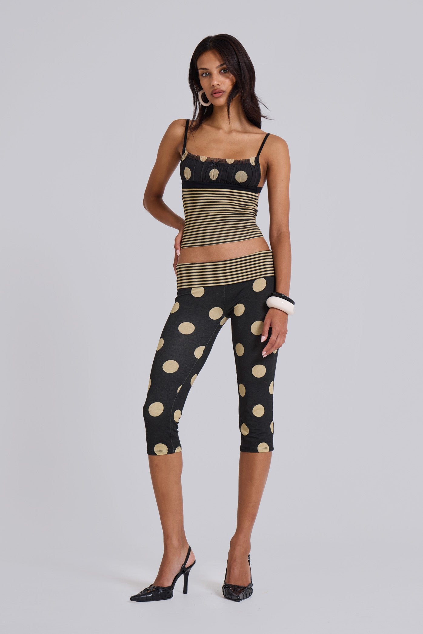 Lola Foldover Capris in Polkadot Stripe Jaded London Clothing