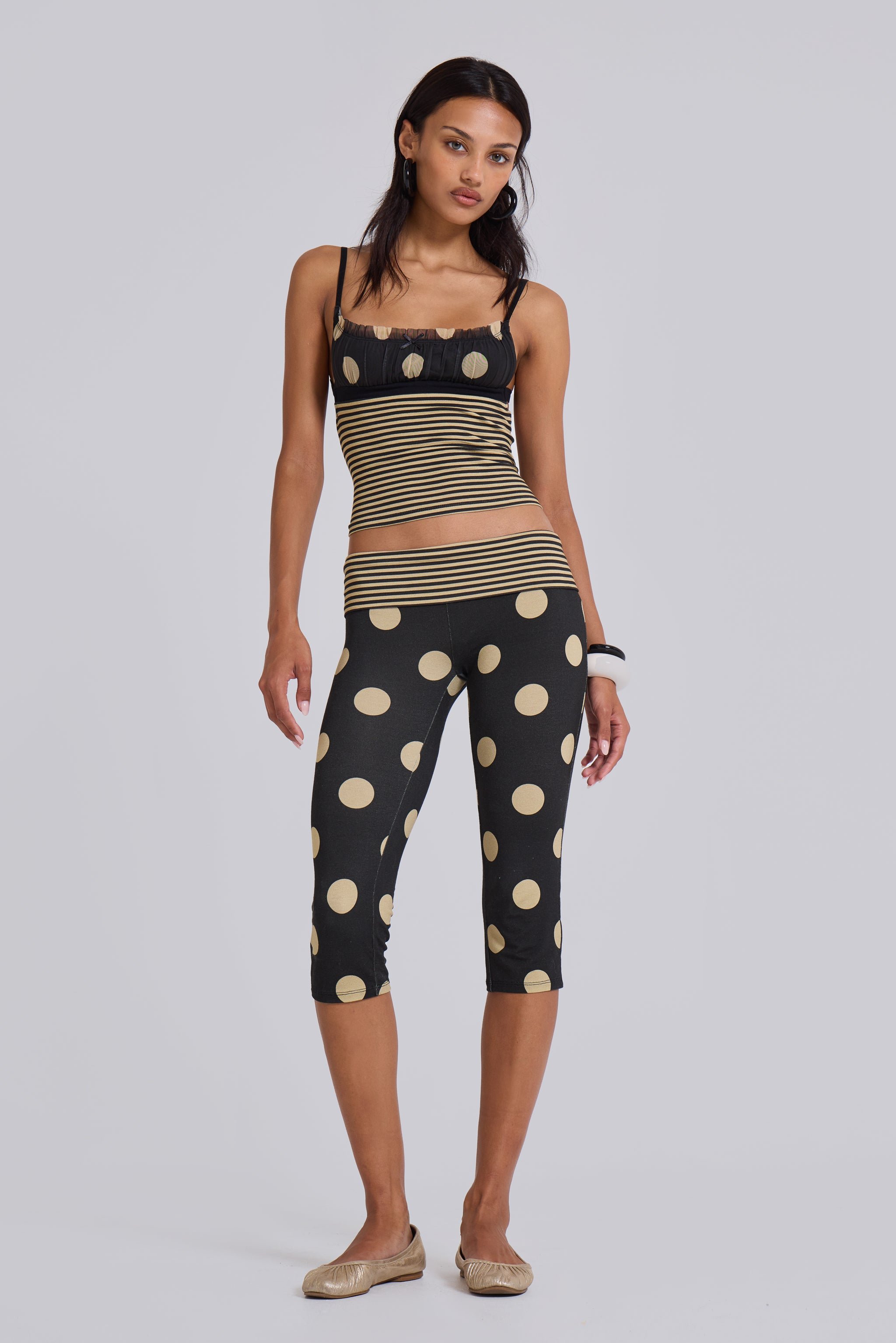 Lola Foldover Capris in Polkadot Stripe