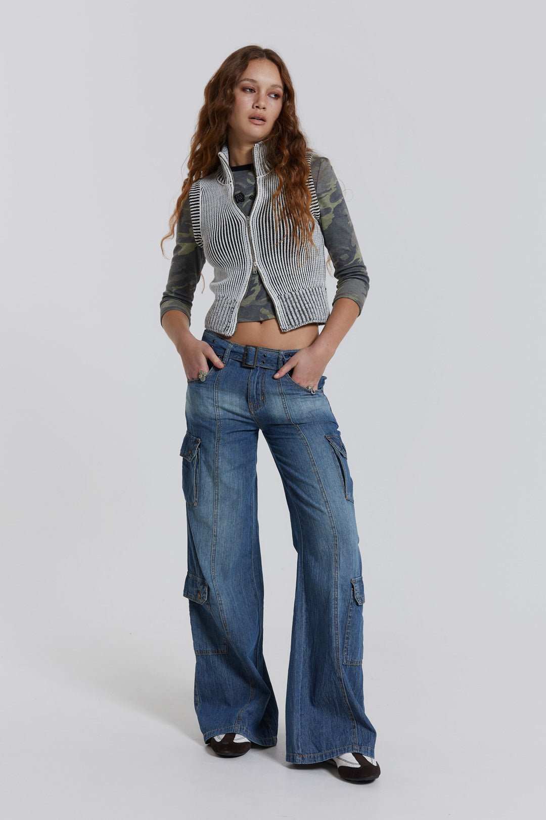 Washed Blue Panelled Straight Fit Jeans | Jaded London - W28 / Blue