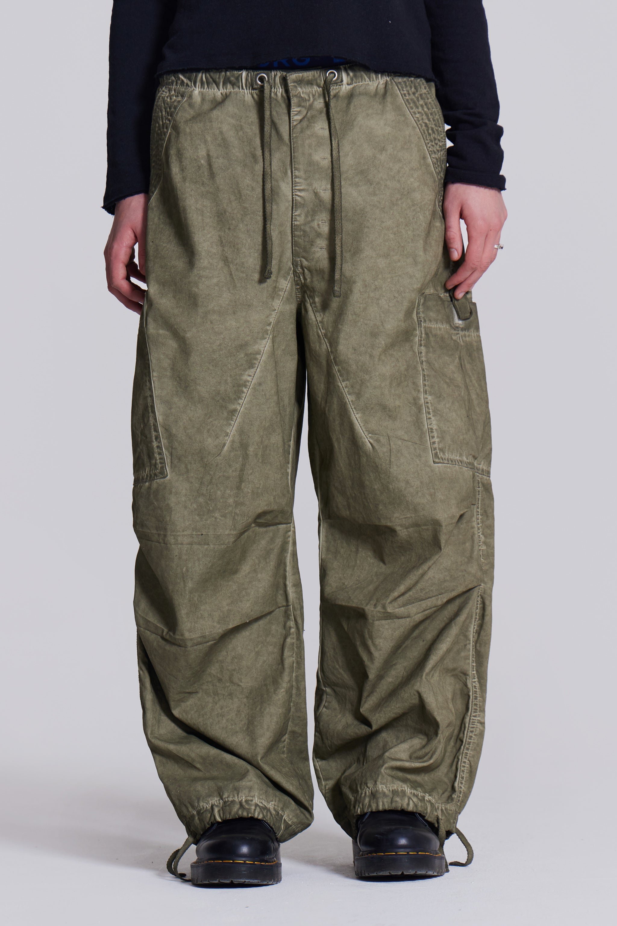 Shop Khaki Oil Wash Parachute Pants | Jaded London | Clothing