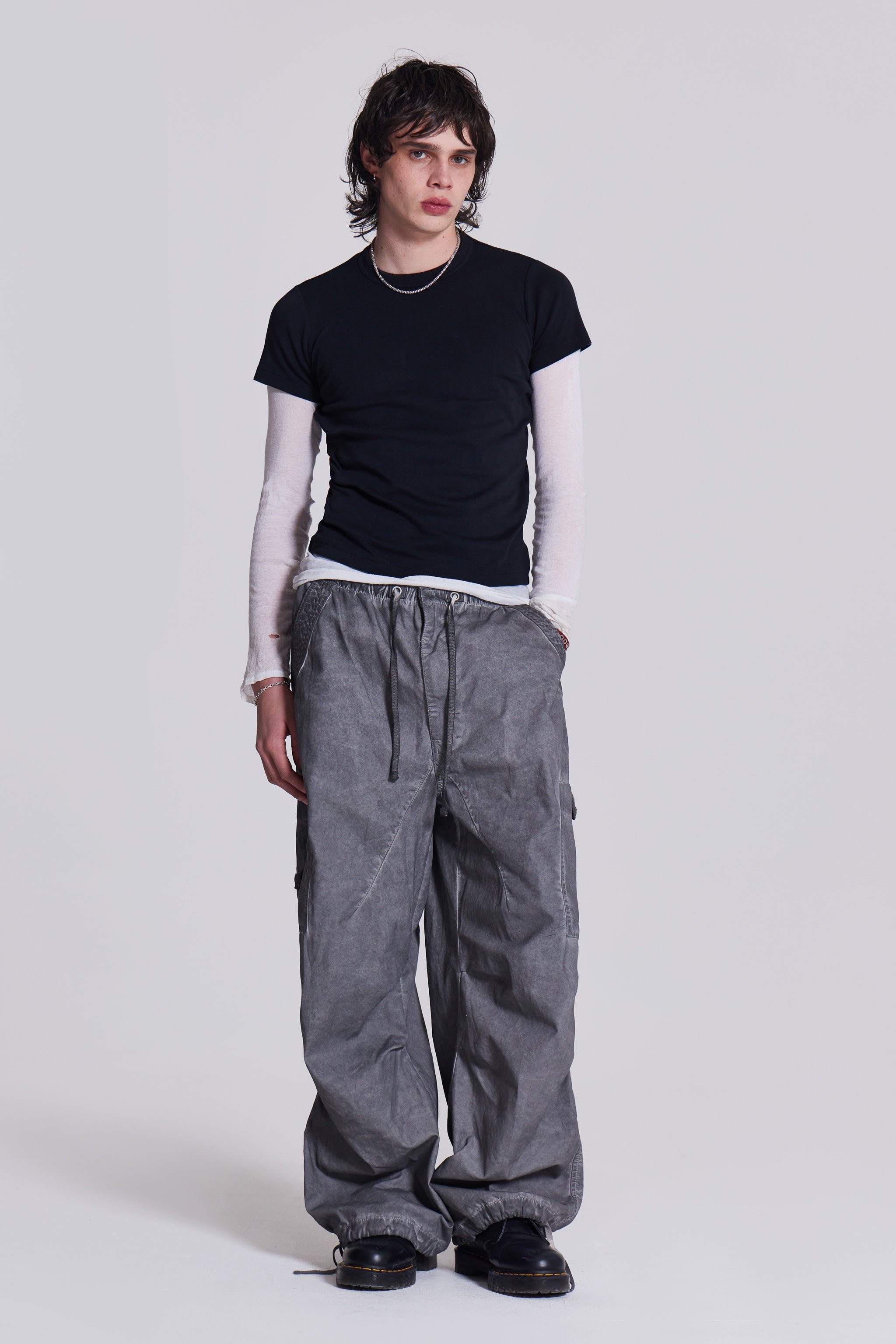 Washed Black Oil Parachute Cargo Pants | Jaded London